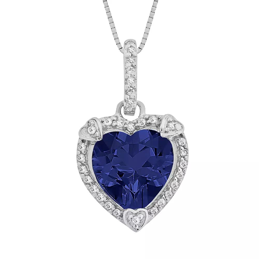 Gemminded Sterling Silver Lab-Created Sapphire and Diamond Accent Heart Frame Pendant, Women's, Size: 18", Blue Product Image
