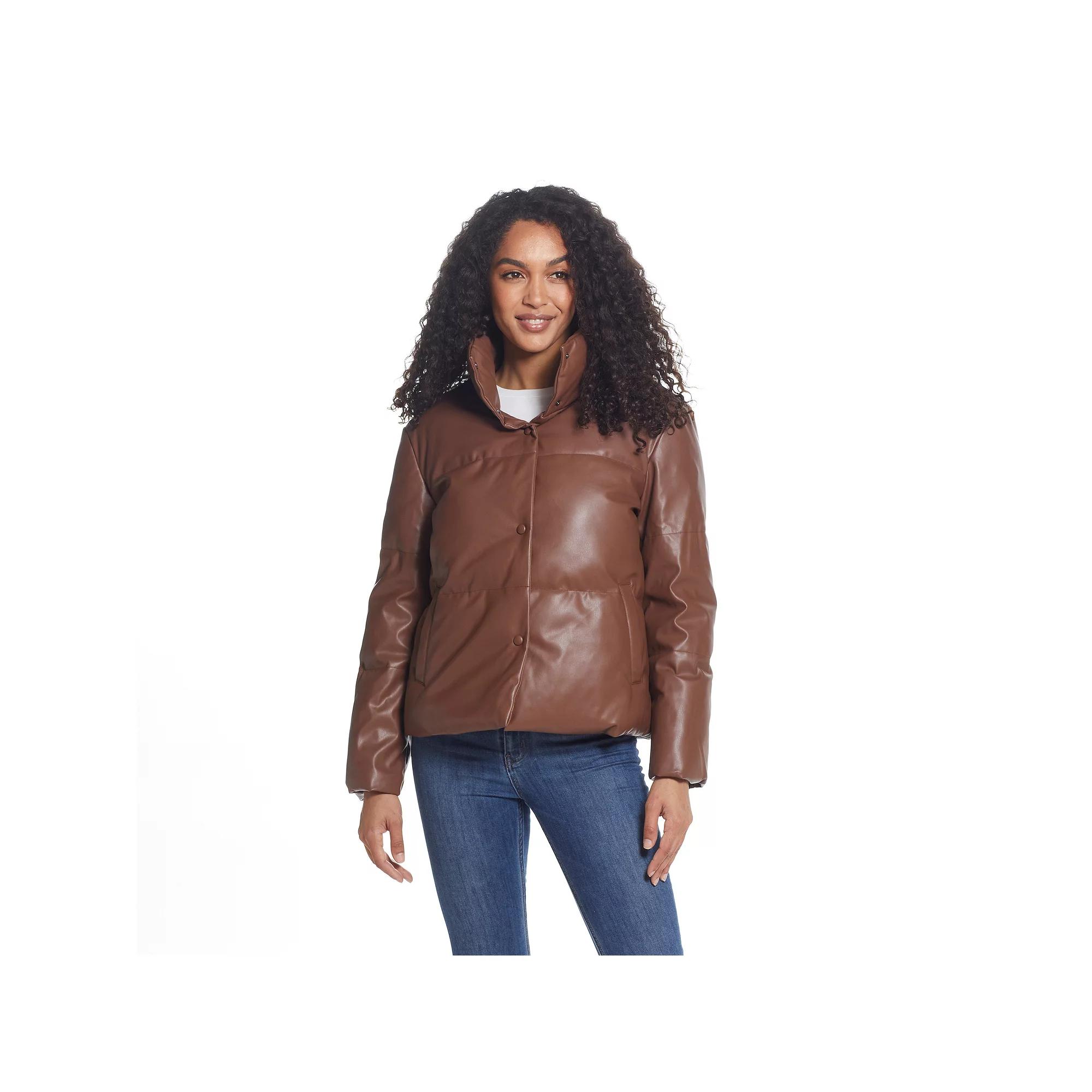 Women's Weathercast Faux-Leather Puffer Coat, Size: XL, Caramel Product Image