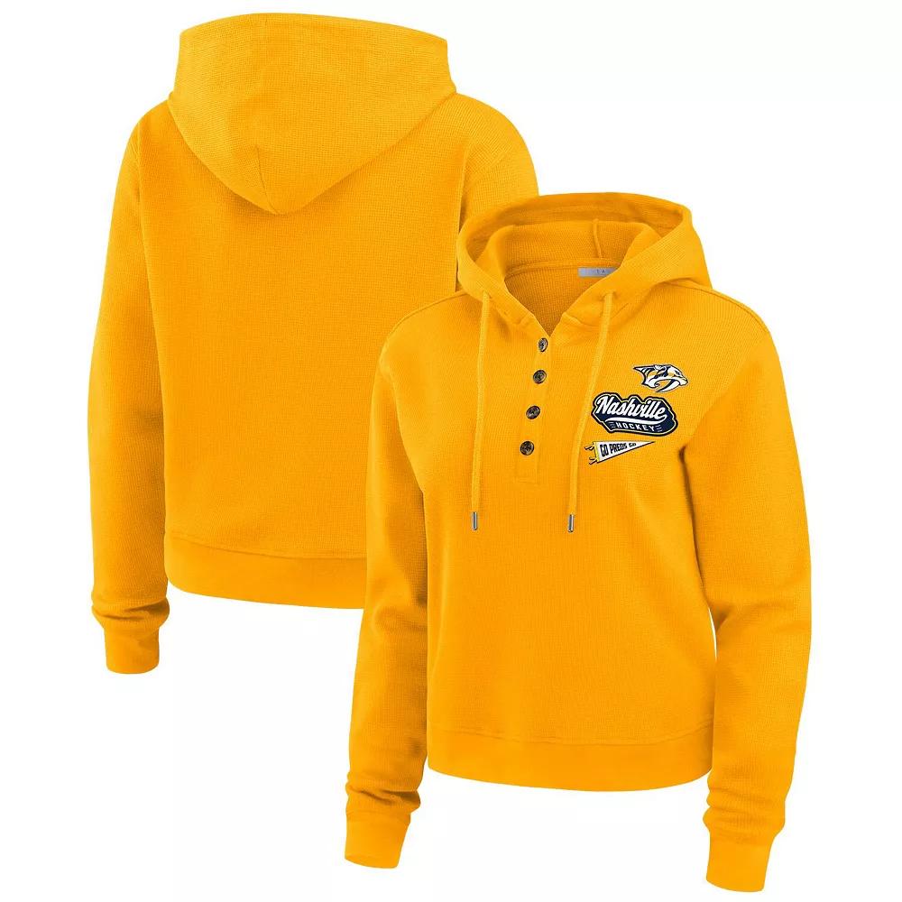 Women's WEAR by Erin Andrews Gold Nashville Predators Waffle-Knit Pullover Hoodie,  Product Image