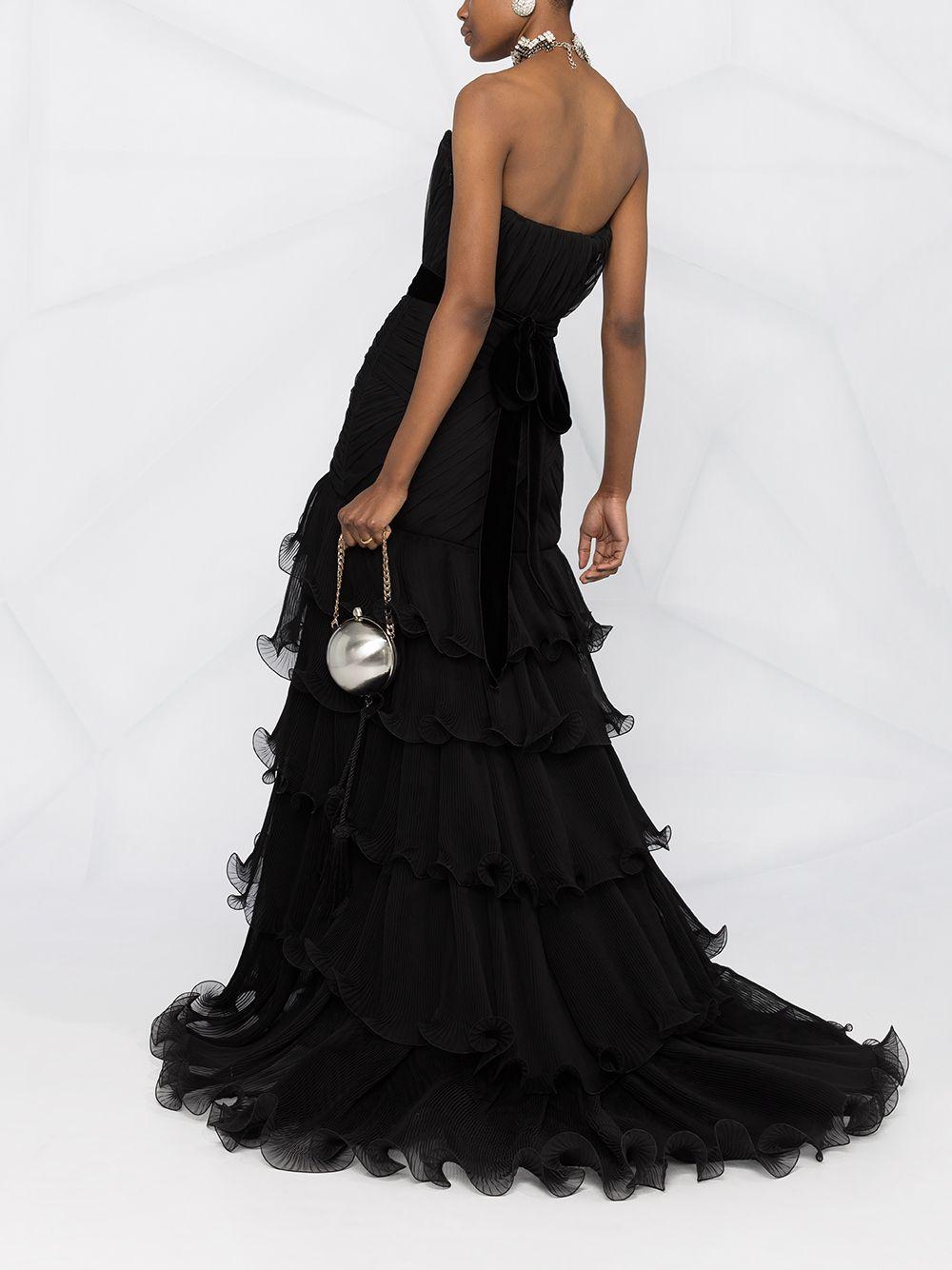 sleeveless ruffle silk gown Product Image