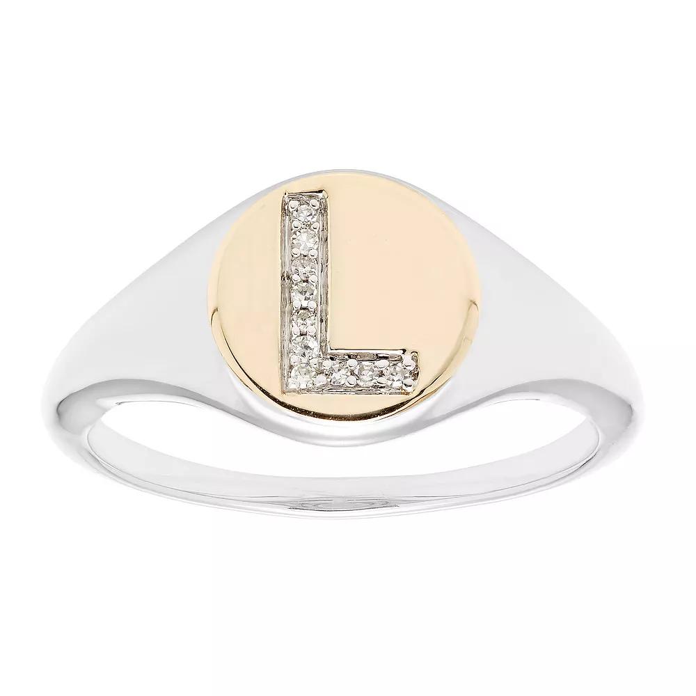 It's Personal 14k Gold Over Sterling Silver Diamond Accent Initial Signet Ring, Women's,  Product Image