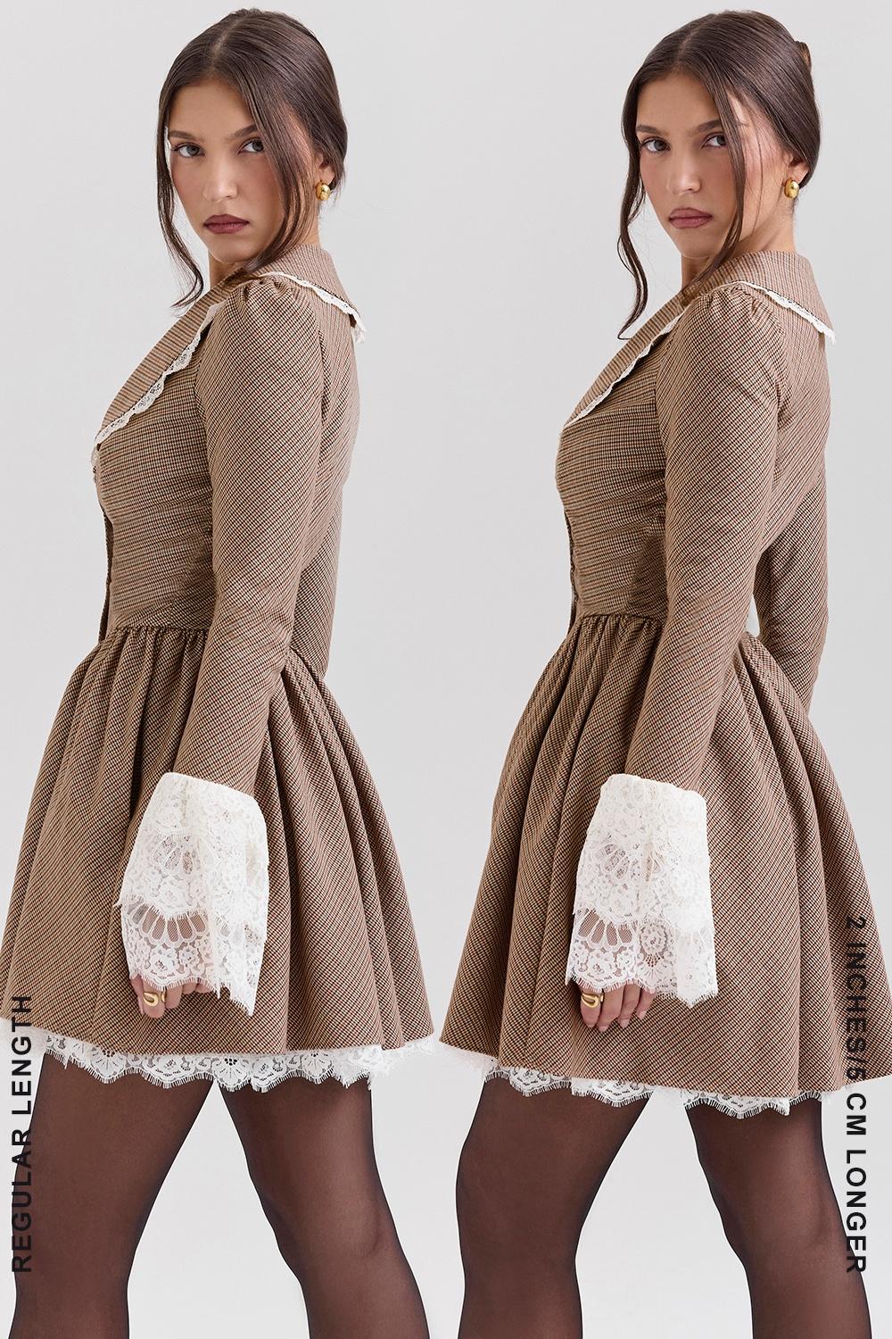 Sable  brown puppytooth check mini dress - sale Product Image