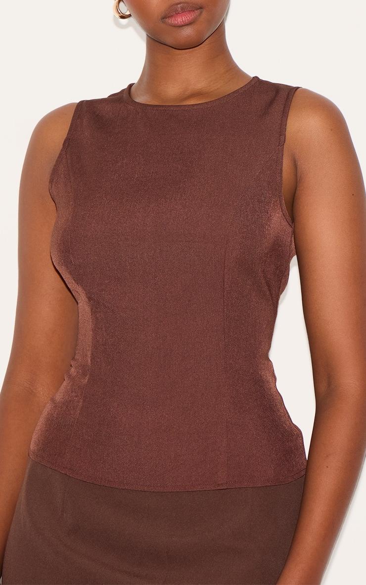 Chocolate Fitted Woven Long Top Product Image
