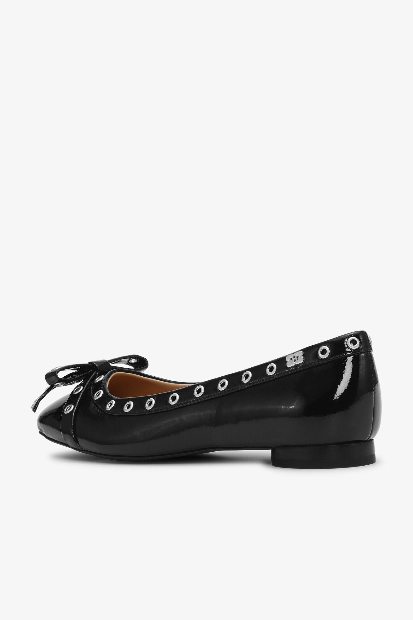 Black Eyelet Bow Ballerinas Product Image