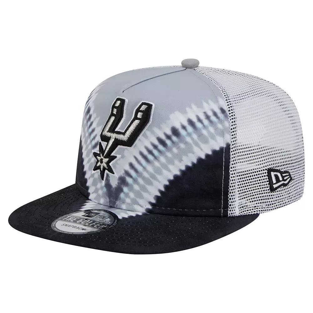 Men's New Era Black/Silver San Antonio Spurs Throwback Dye Golfer Snapback Hat Product Image