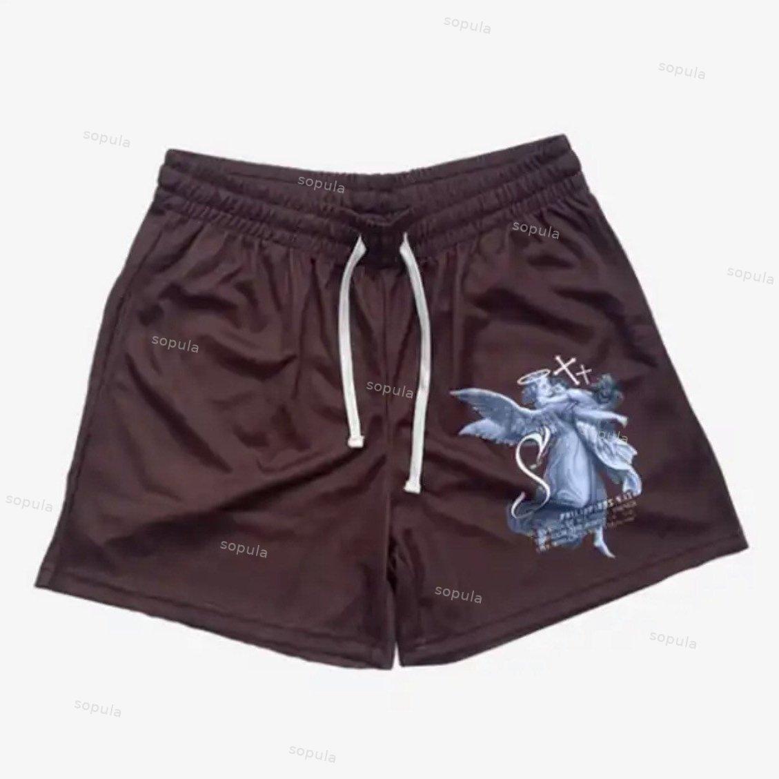 Sopula Streetwear Angel & Cross Print Mesh Shorts Product Image