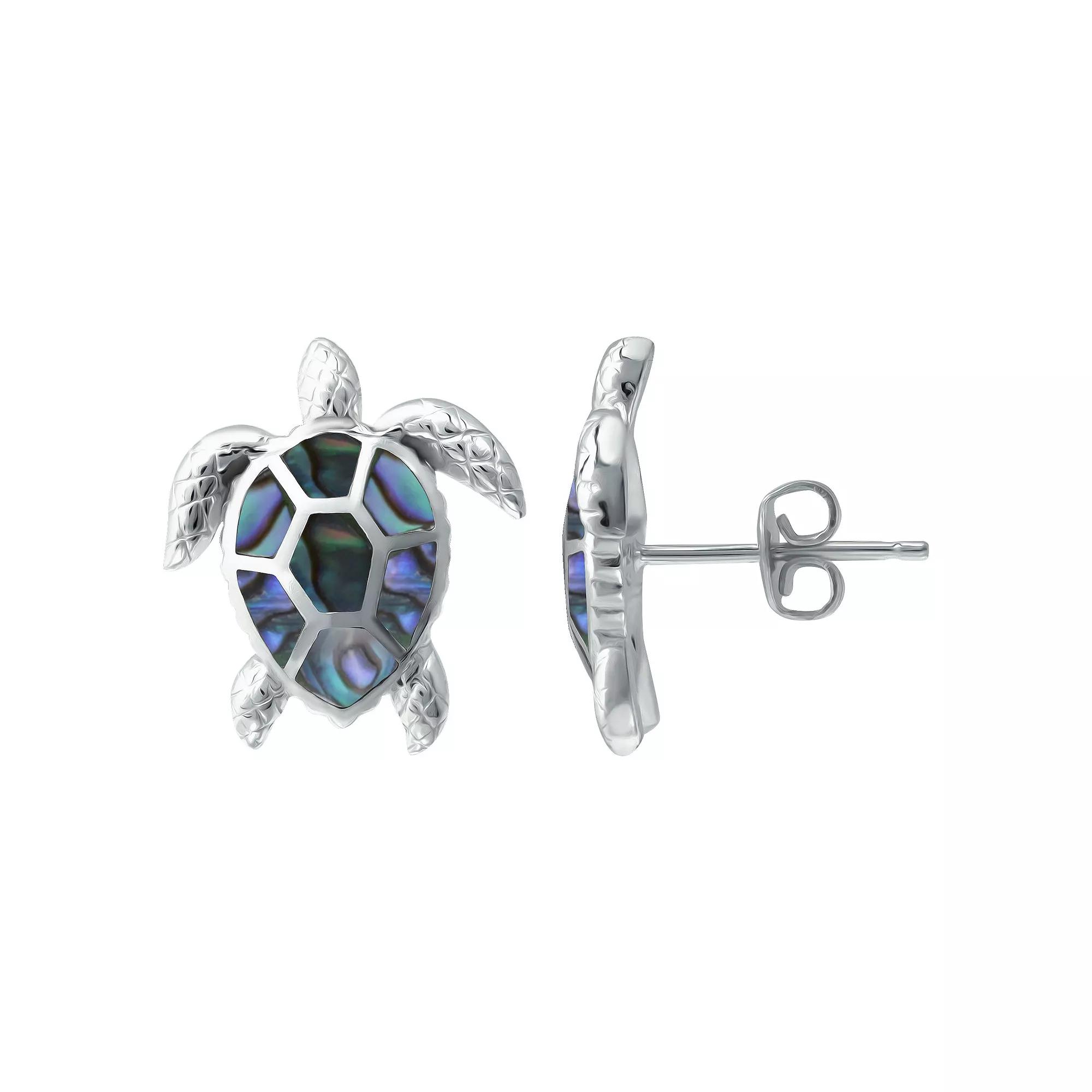 Aleure Precioso Silver Plated Abalone Inlay Turtle Stud Earrings, Women's, Silver Tone Team Product Image