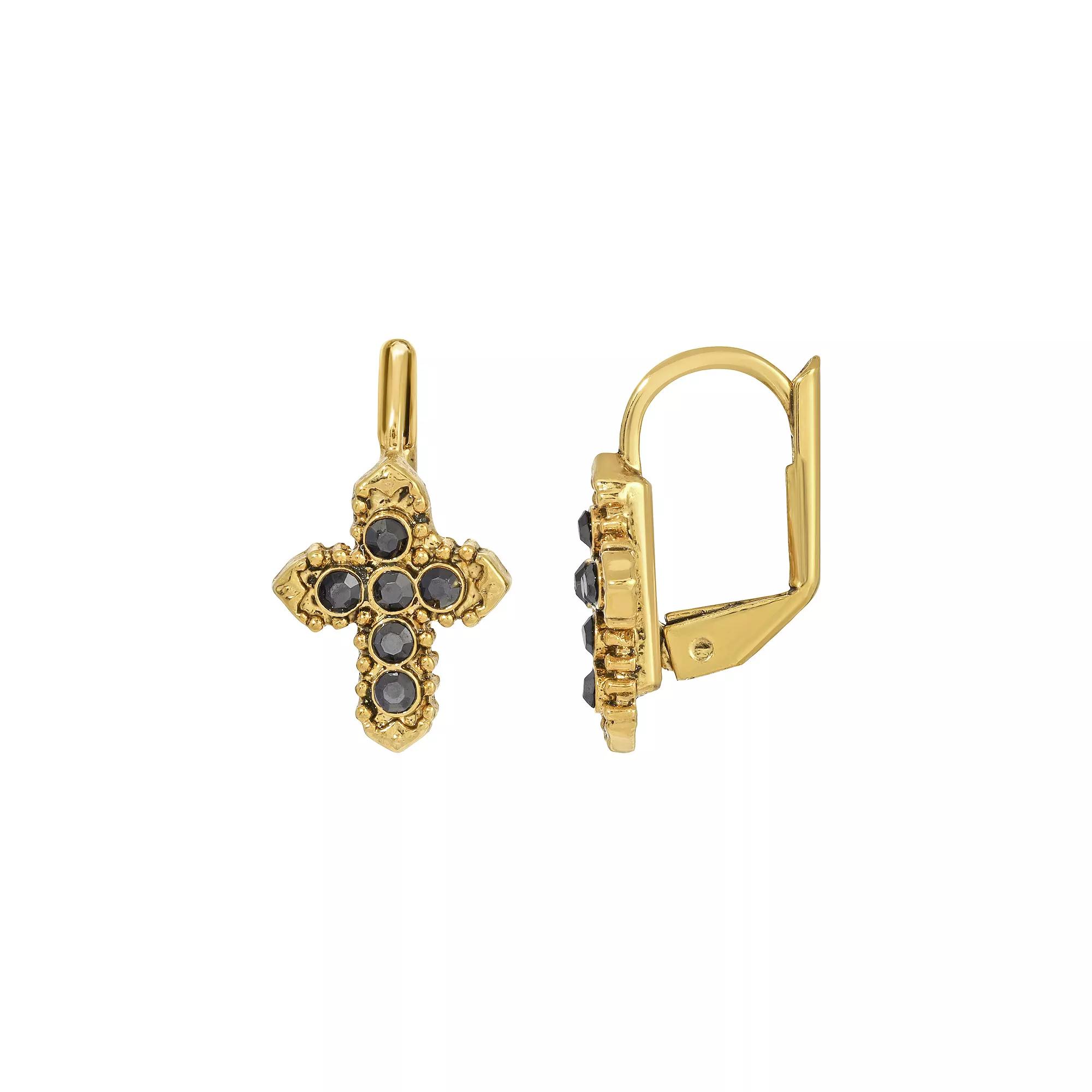 Symbols of Faith 14K Gold-Dipped Hematite Color Petite Cross Earrings, Womens, Multi Product Image