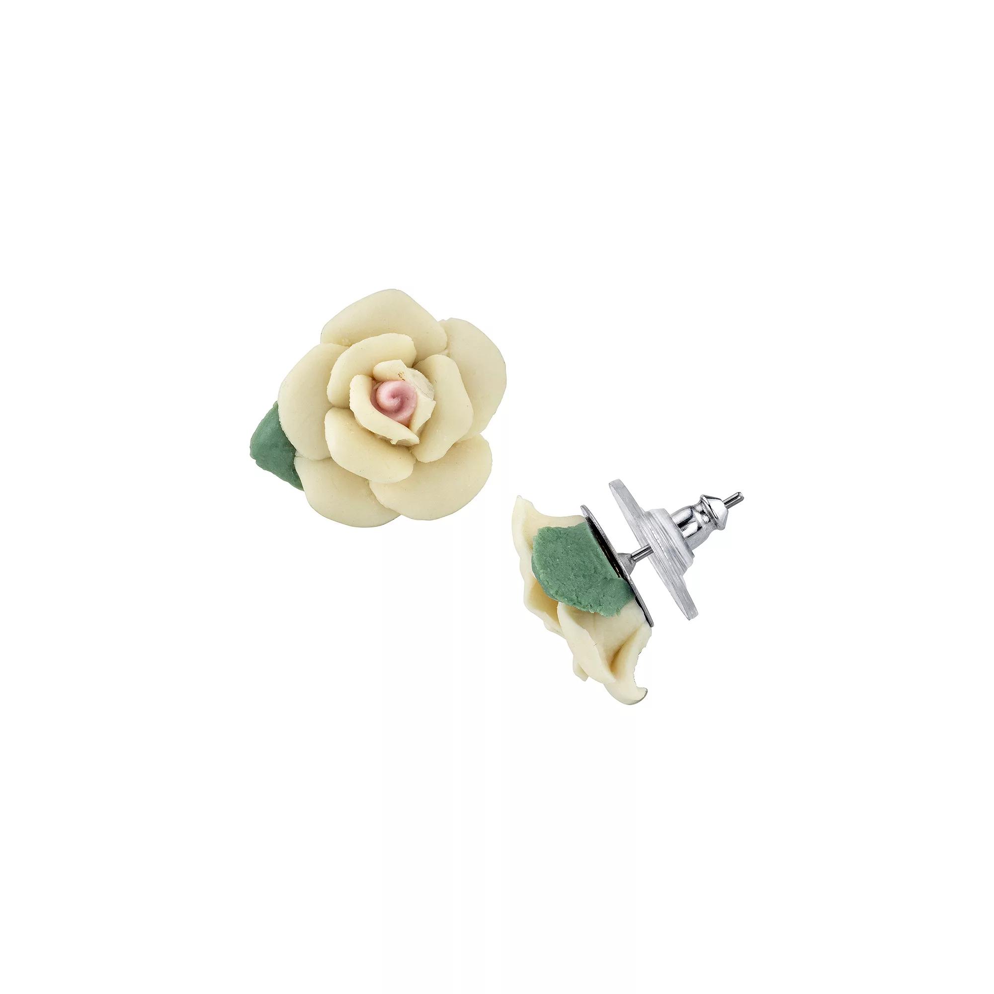 1928 Porcelain Rose Stud Earrings, Women's, Beige Product Image