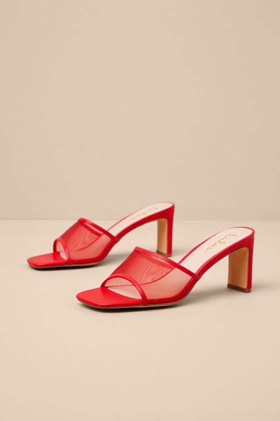 Roreto Red Mesh High Heel Slide Sandals Product Image