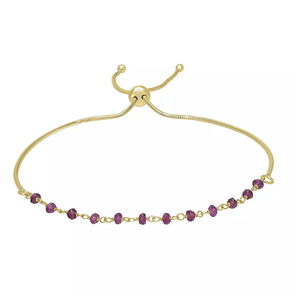 Gemistry 14k Gold over Sterling Silver Gemstone Beaded Adjustable Bracelet, Women's, Size: 11, Purple Product Image