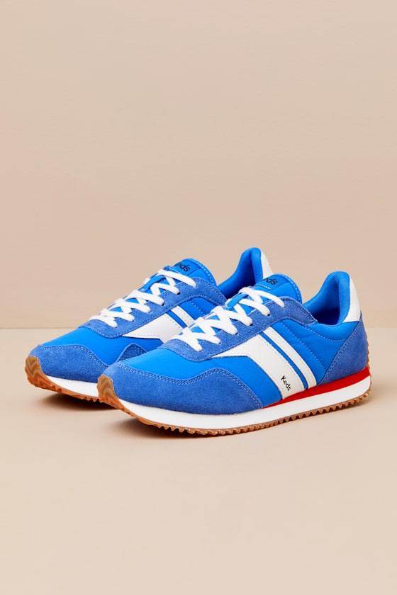 Rena Blue Color Block Suede Leather Lace-Up Sneakers Product Image