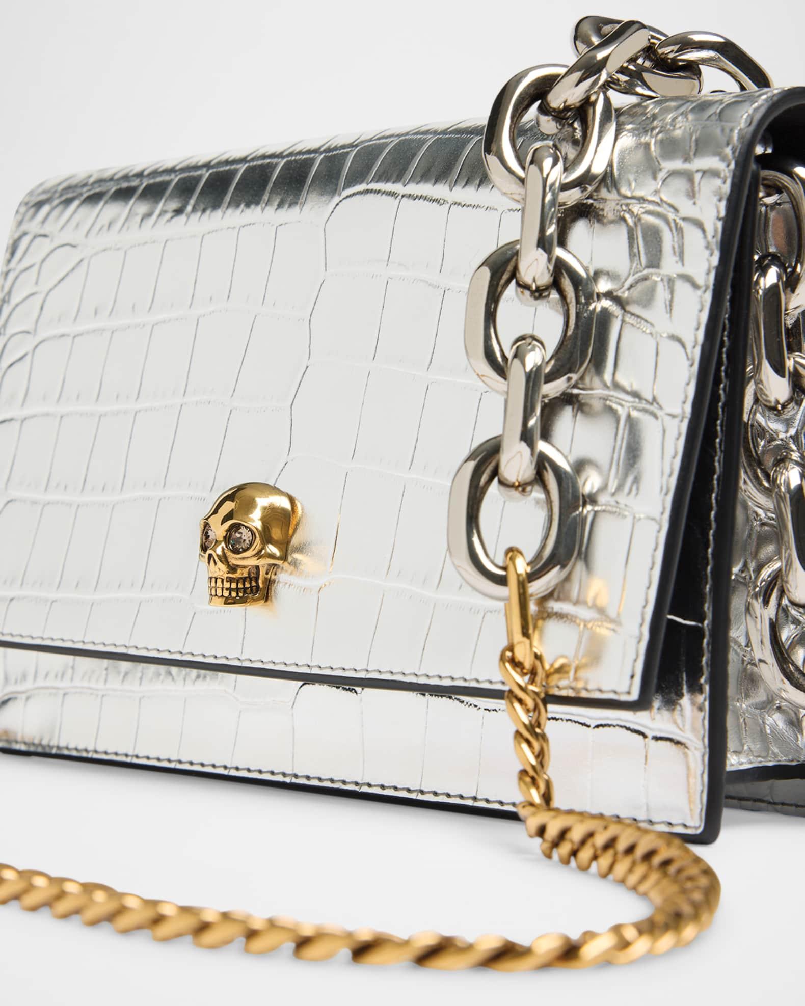 Skull Metallic Croc-Embossed Leather Shoulder Bag Product Image