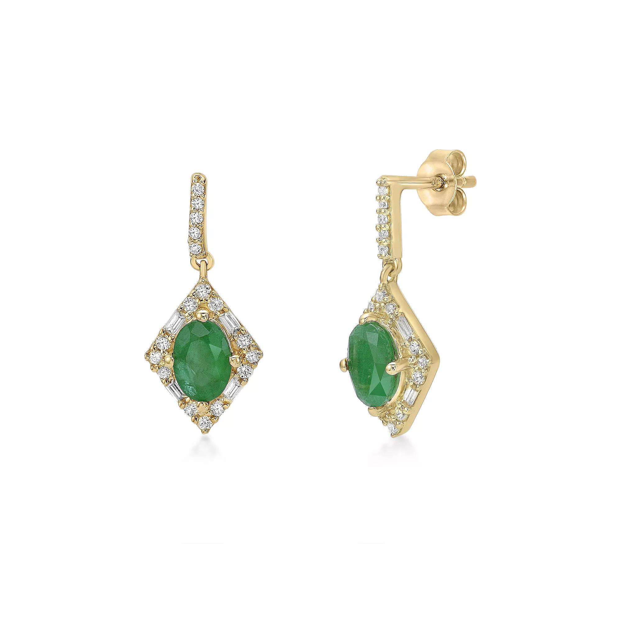 Gemminded 10k Gold Emerald & 1/4 Carat T.W. Diamond Drop Earrings, Women's Product Image
