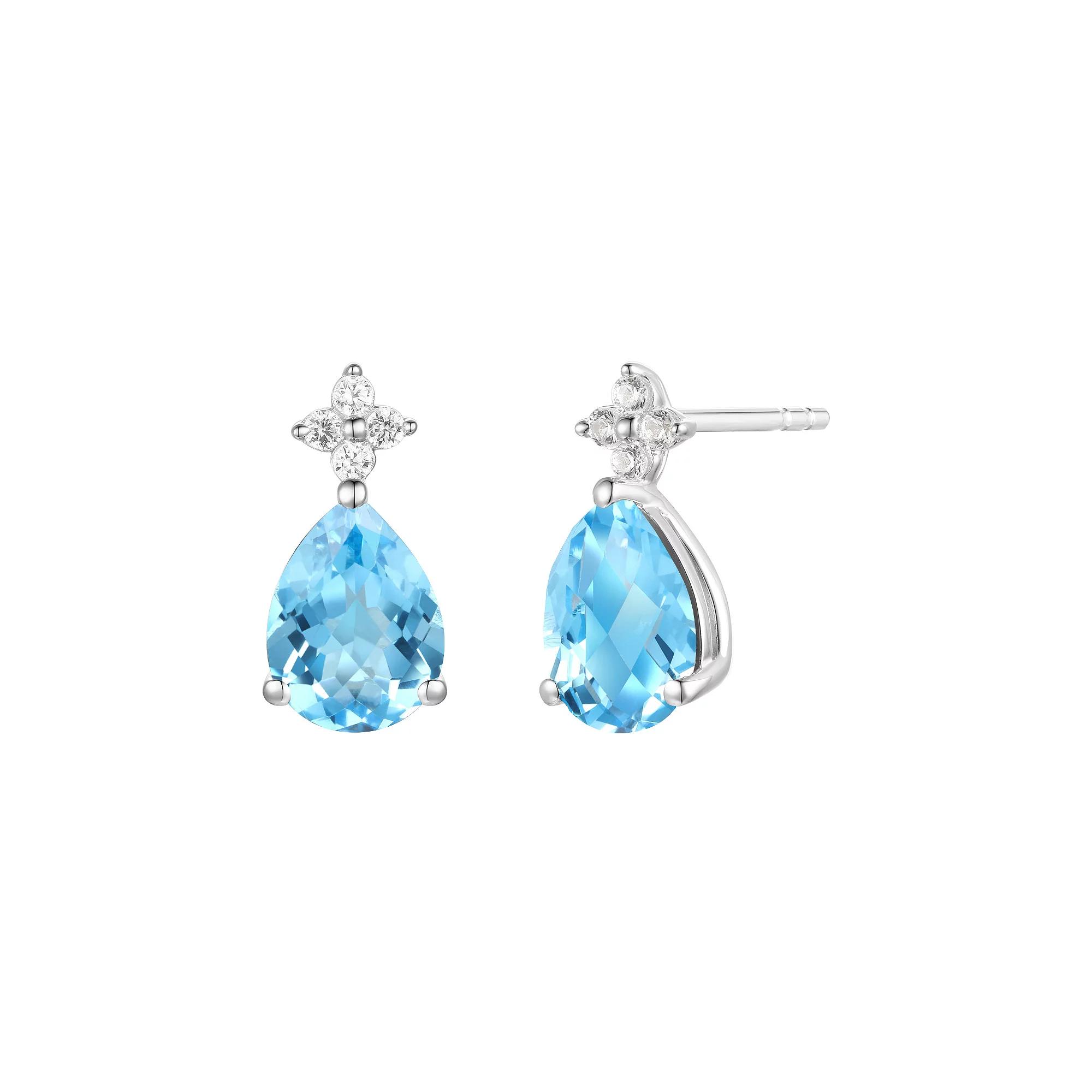 Rhodium-Plated Blue Topaz & Lab-Created White Sapphire Stud Earrings, Women's, Sterling Product Image