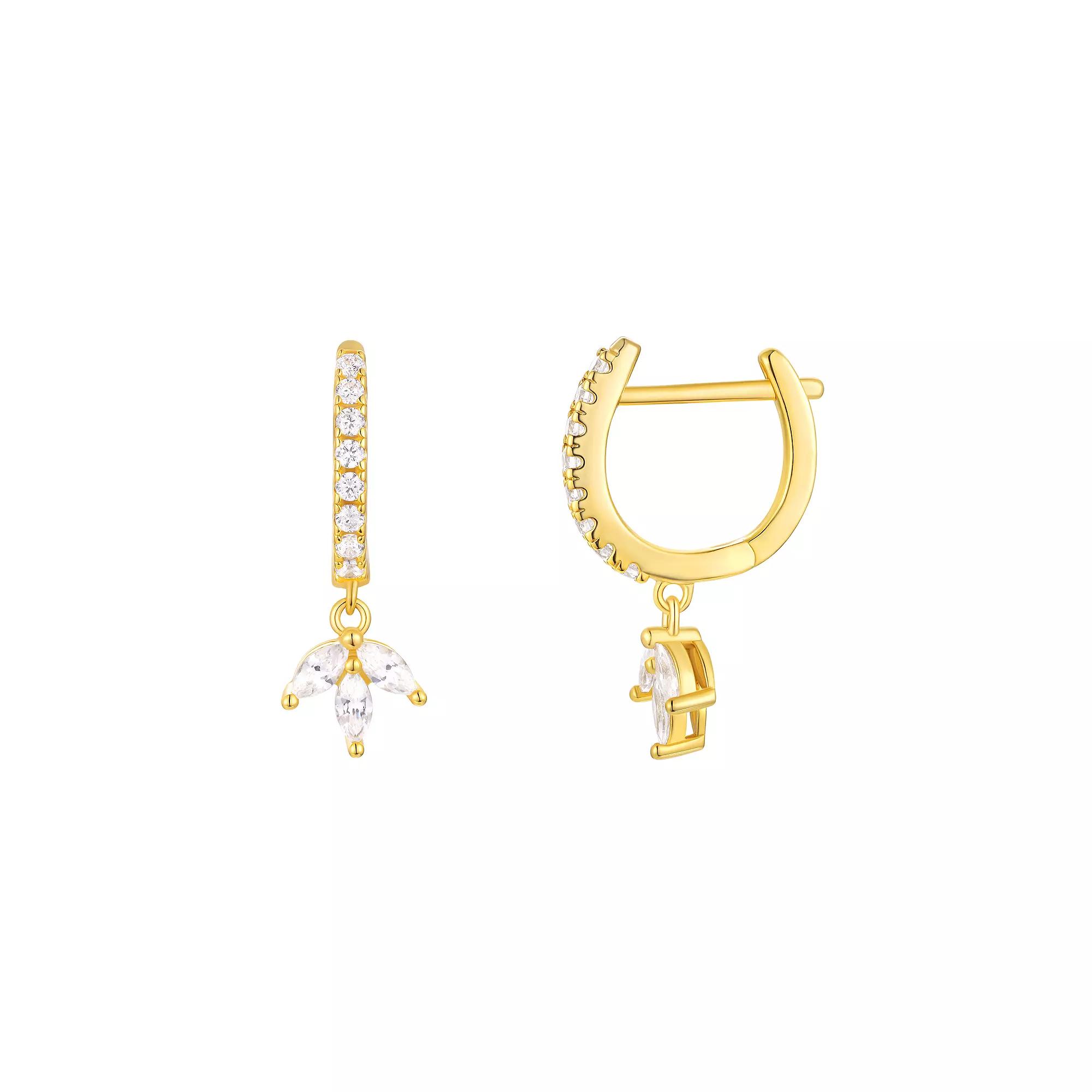 Taylor Grace 14k Gold Plated Marquise Cubic Zirconia Charm Hoop Earrings, Women's, Gold Tone Product Image