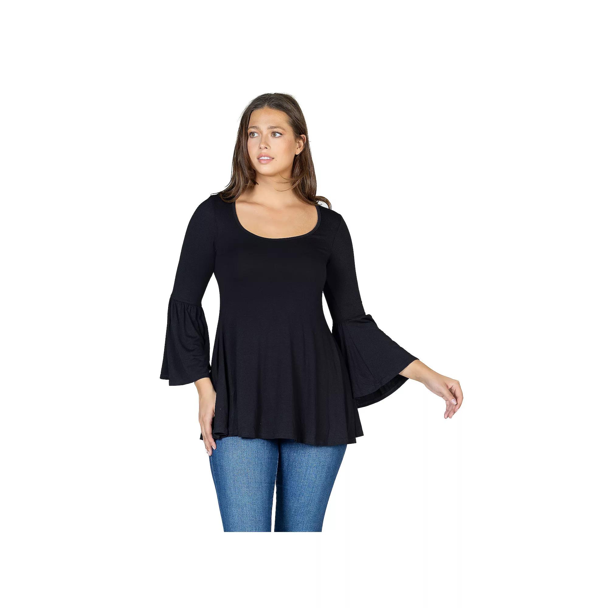 Women's 24Seven Comfort Apparel Long Bell Sleeve Flared Tunic Top,  Product Image