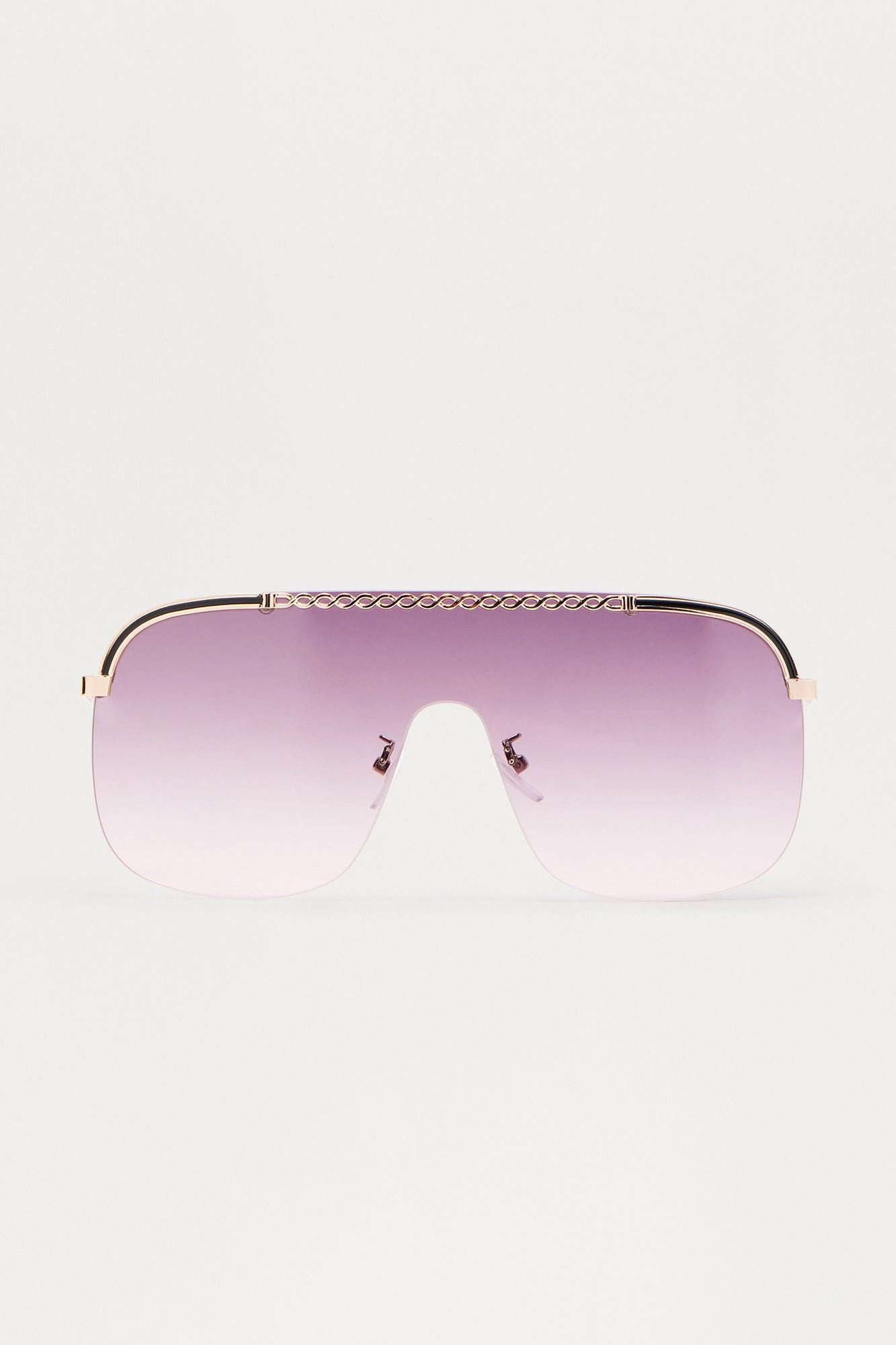 Chain Link Shield Sunglasses - Gold/Black Female Product Image