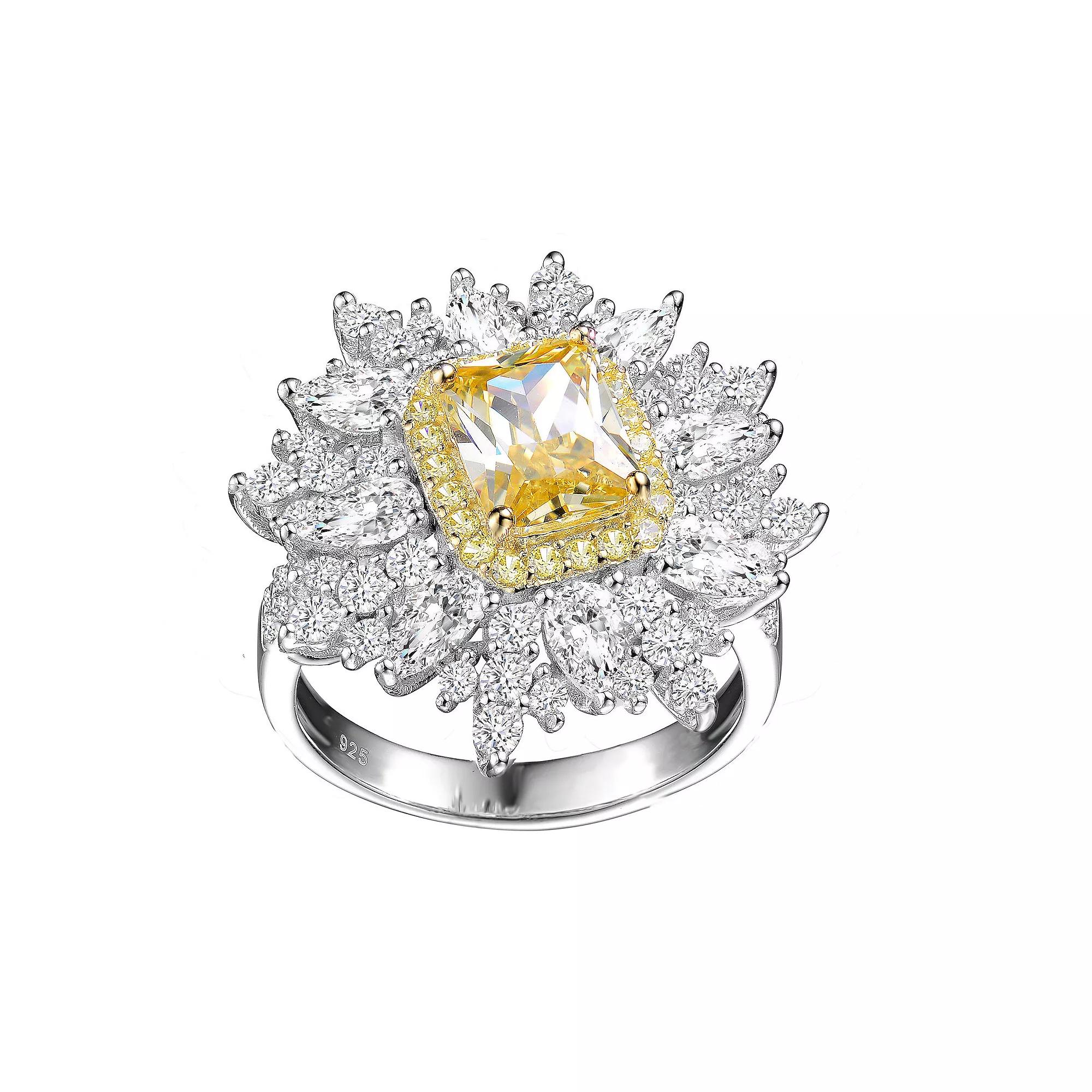 Sterling Silver Cubic Zirconia Halo Ring, Womens Yellow Product Image