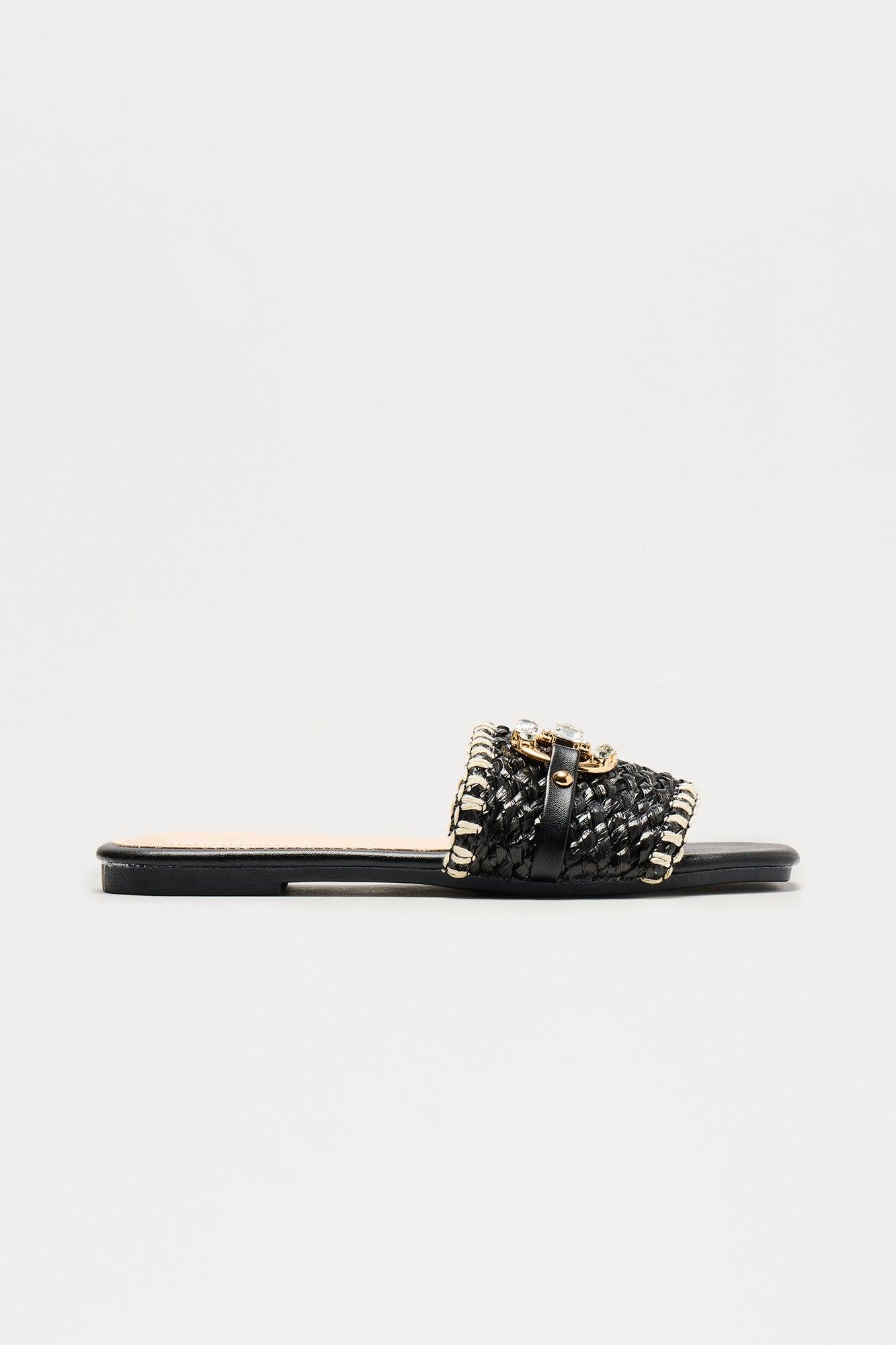 Ela Raffia Hardware Sandals - Black Female Product Image