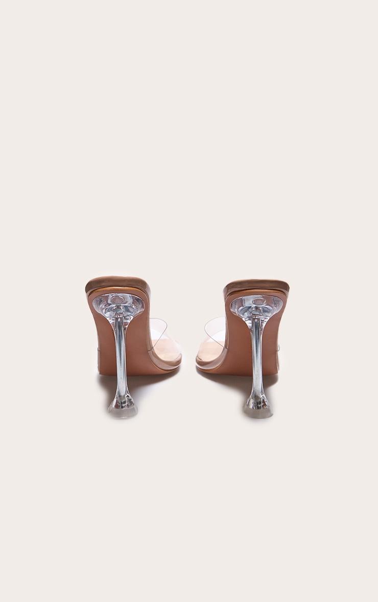 Nude Pu Square Toe Clear Perspex Heeled Mules Product Image