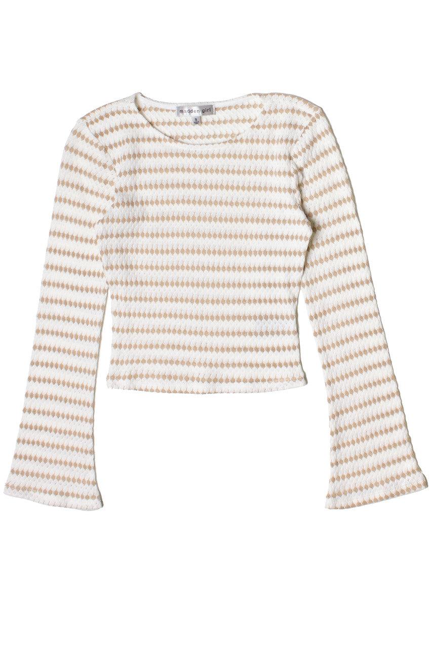 Bell Sleeve Striped Knit Top Product Image