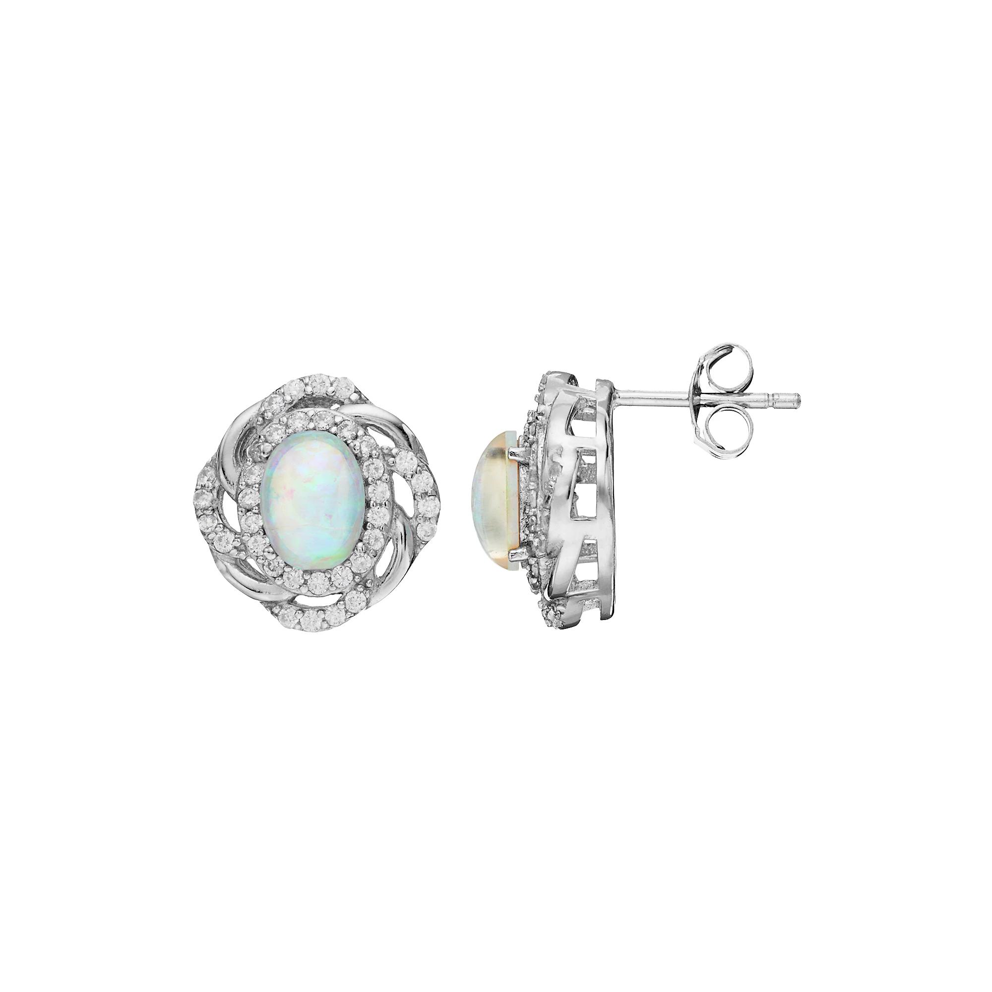 Sophie Miller Sterling Silver Lab-Created Opal & Cubic Zirconia Oval Stud Earrings, Women's, White Product Image
