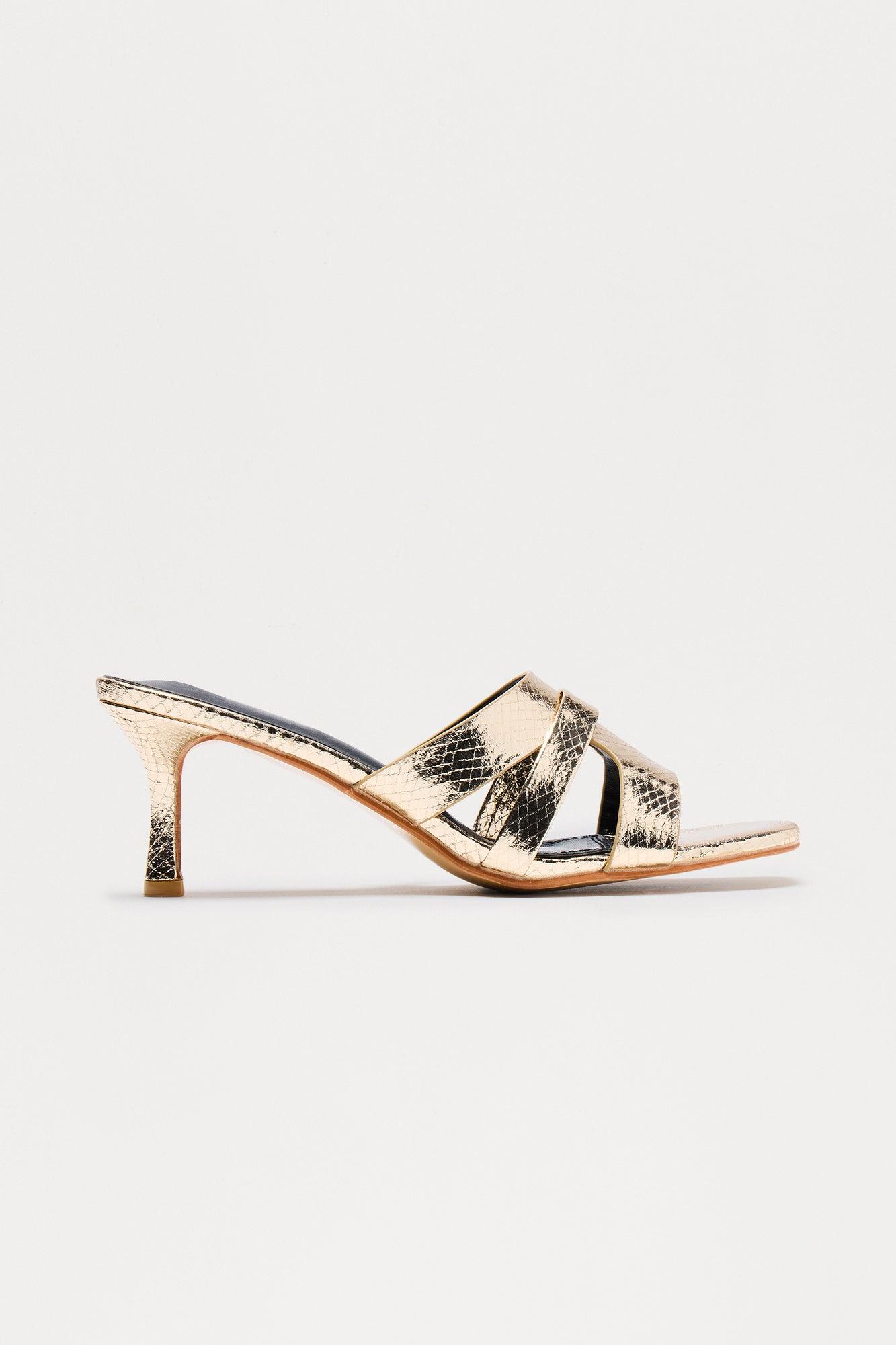 Soma Snake Skin Print Mules - Gold Female Product Image
