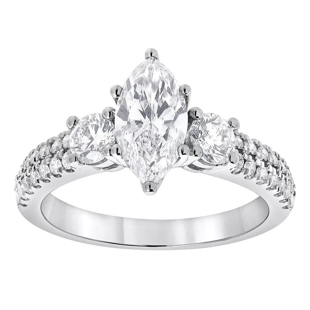 Diamond Brilliance 14k White Gold 1 3/4 Carat T.W. Lab-Grown Diamond Three-Stone Marquise Engagement Ring, Women's, Size: 9, 14k Gold Product Image