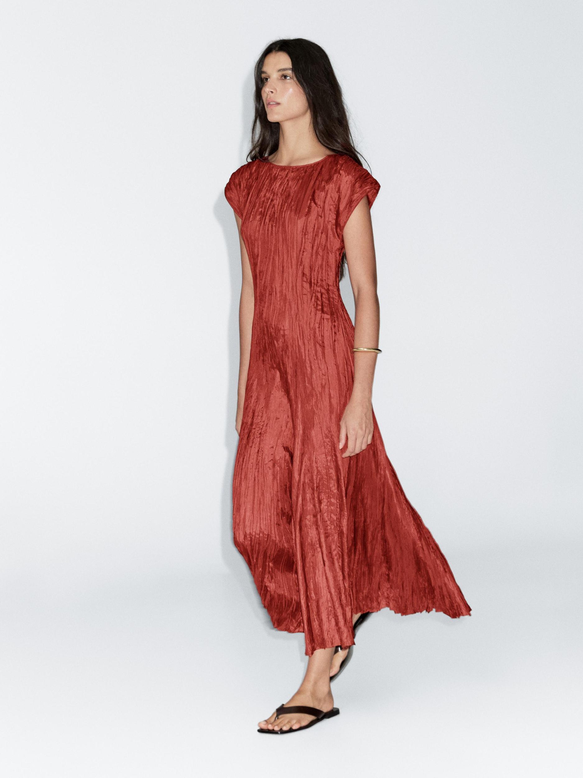 Long pleated satin dress Product Image