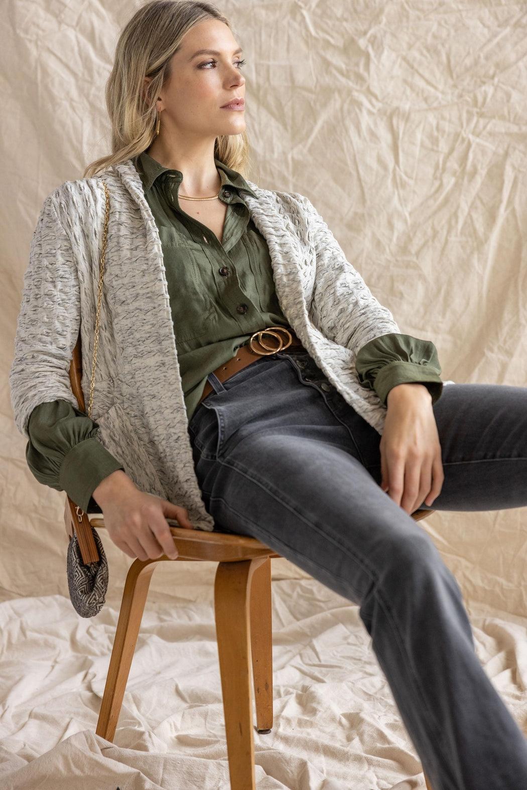 Marled Ivory Waffle Jacket Product Image