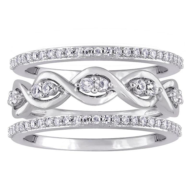 Stella Grace 14k White Gold White Sapphire & 1/4 Carat T.W. Diamond Ring Set, Women's,  Product Image