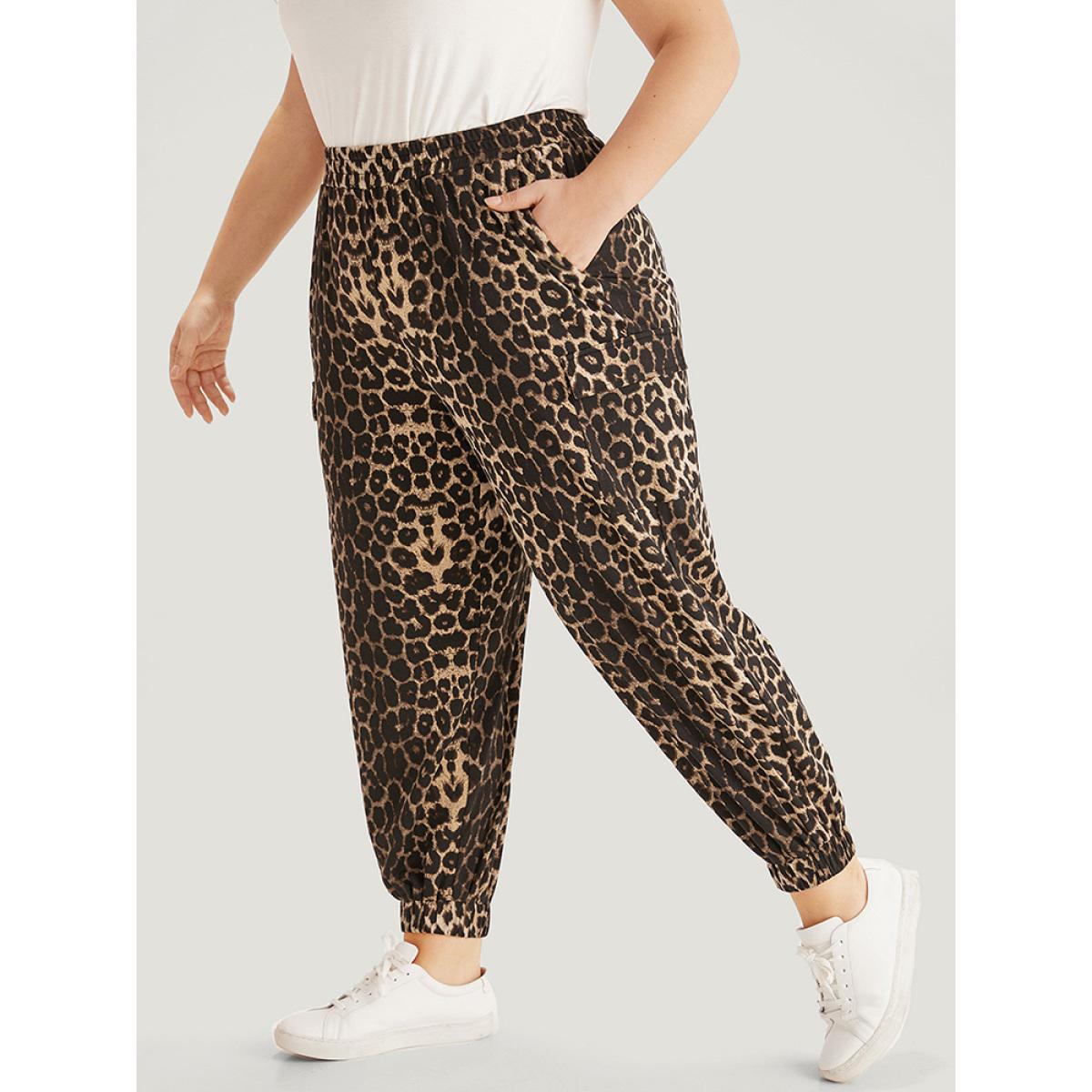 Leopard Print Pocket Elastic Waist Carrot Sweatpants Leopard Plus Size Women Casual Dailywear Elastic Waist 28/5X Bloomchic Product Image