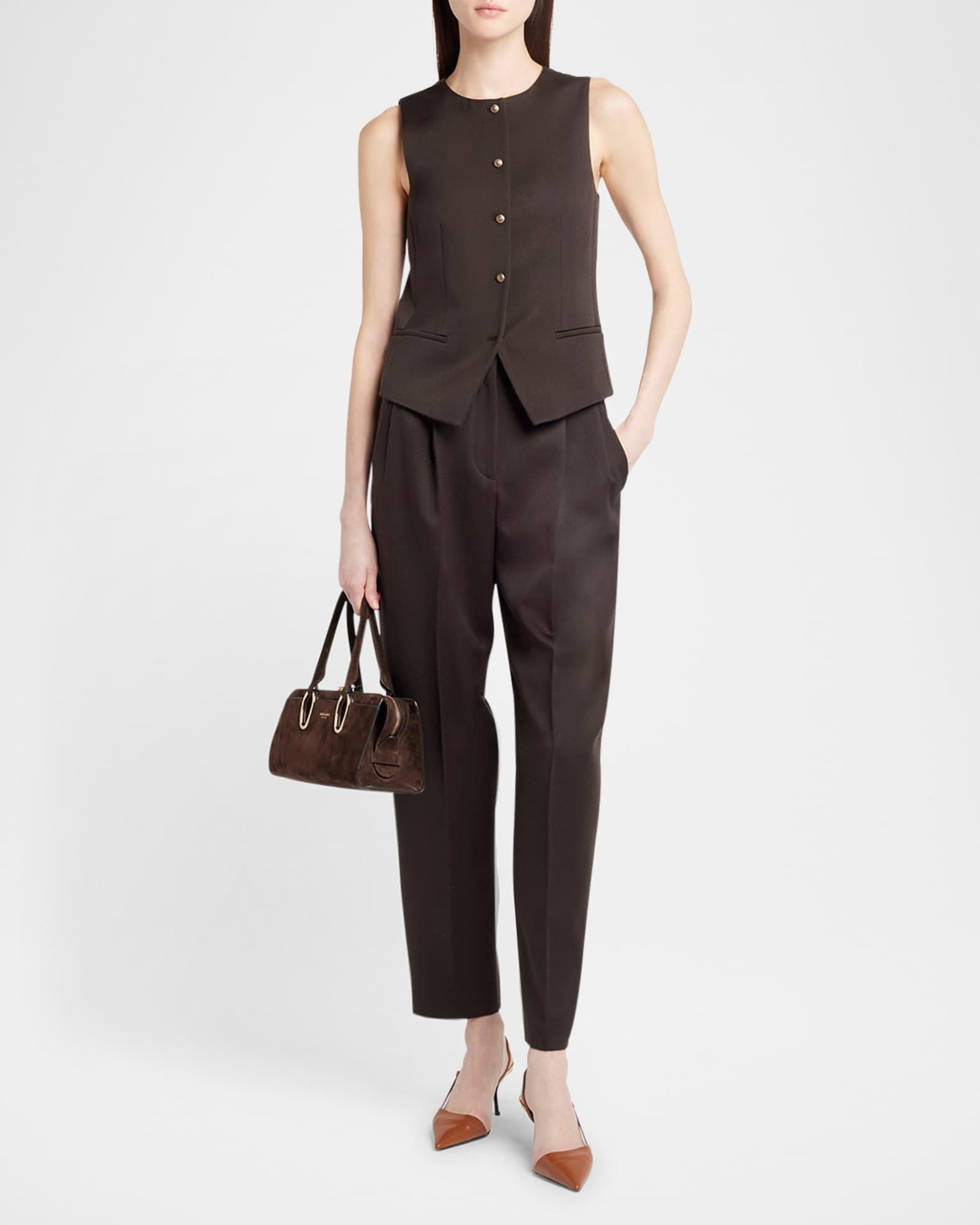 Pleated Wool Straight-Leg Ankle Trousers Product Image