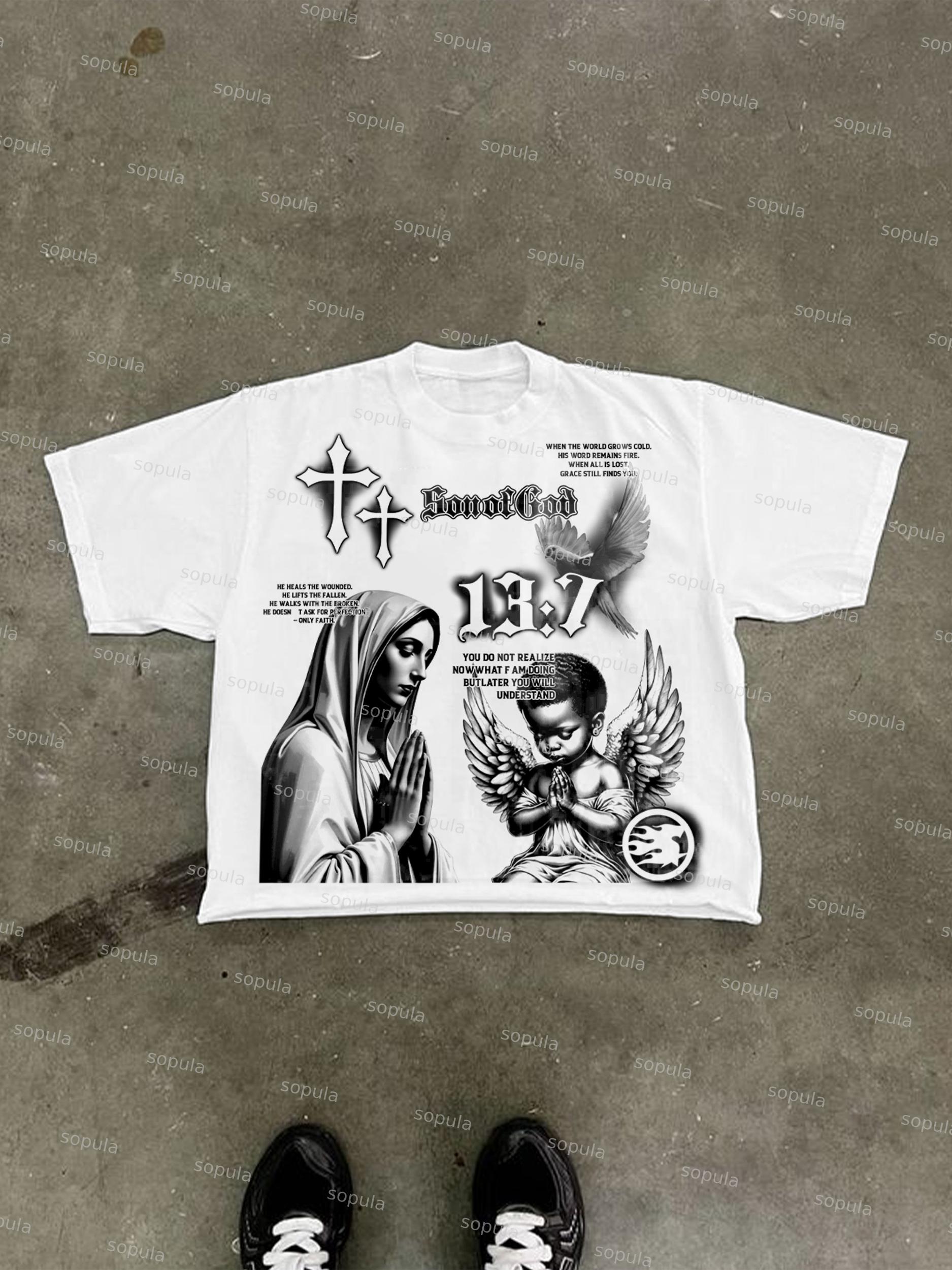 Son Of God Virgin Bible Y2k Vintage Graffiti Graphic Cropped T-shirt Product Image
