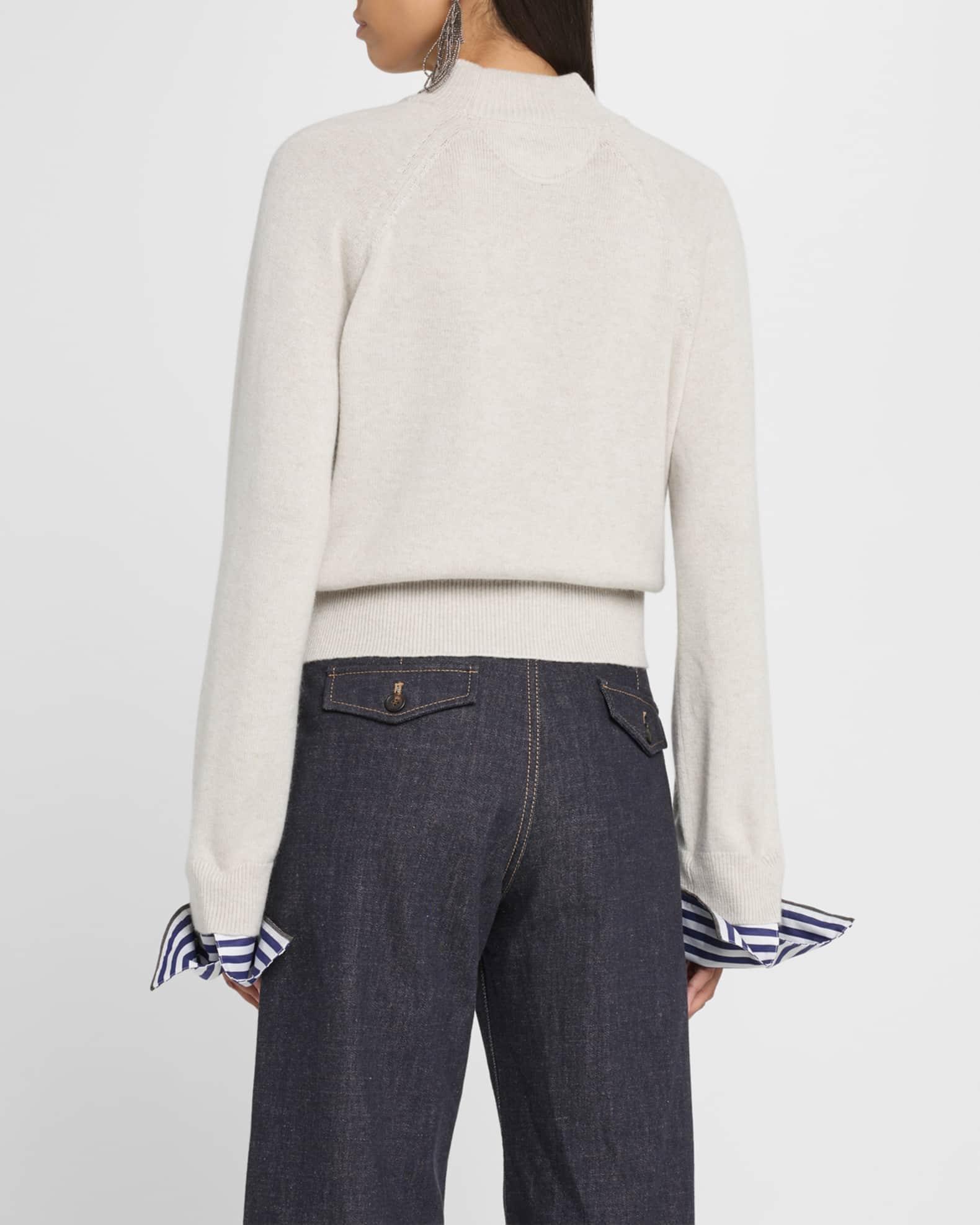 Mock-Neck Striped-Cuff Cashmere Knit Sweater Product Image