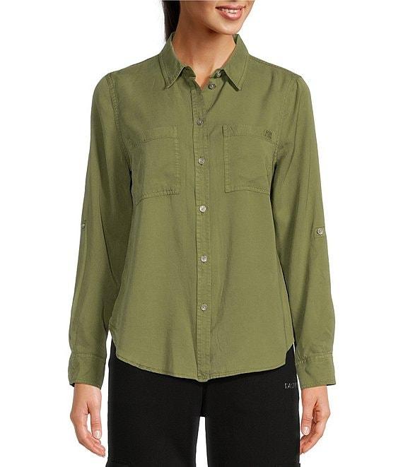 DKNY by Donna Karan Jeans Garment Dye Roll-Tab Sleeve Button Front Shirt Product Image