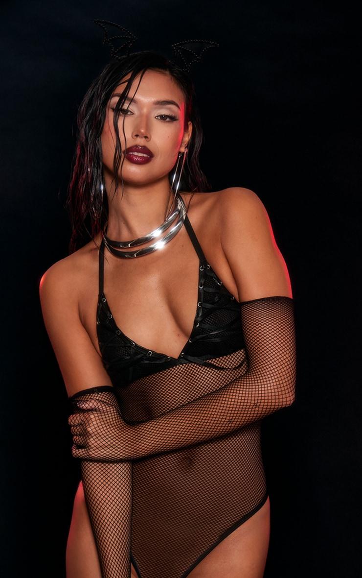 Black Fishnet Bodysuit and Gloves Set Product Image