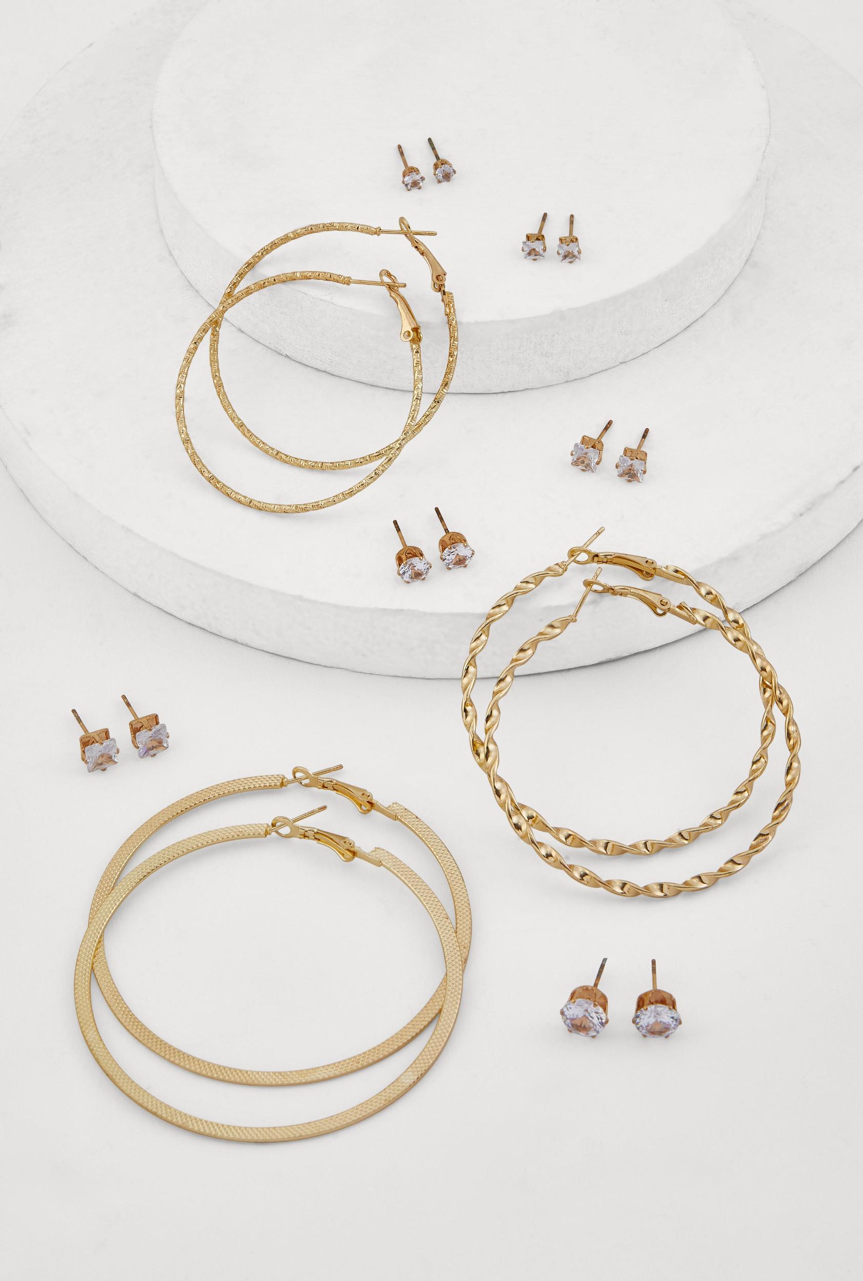 Metallic Hoop Earrings Set of 6 Male Product Image