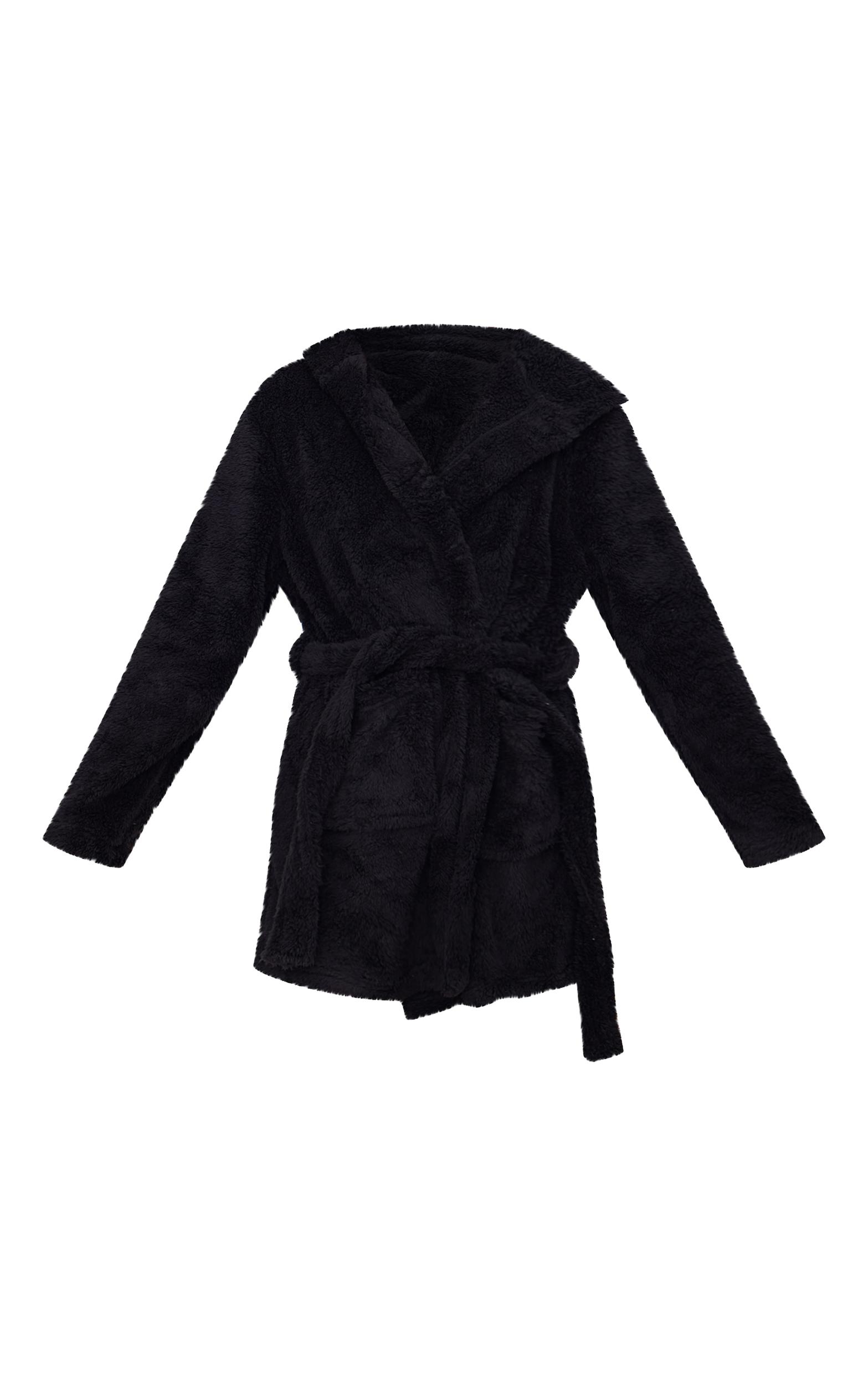 PRETTYLITTLETHING Black Fluffy Bath Robe Product Image