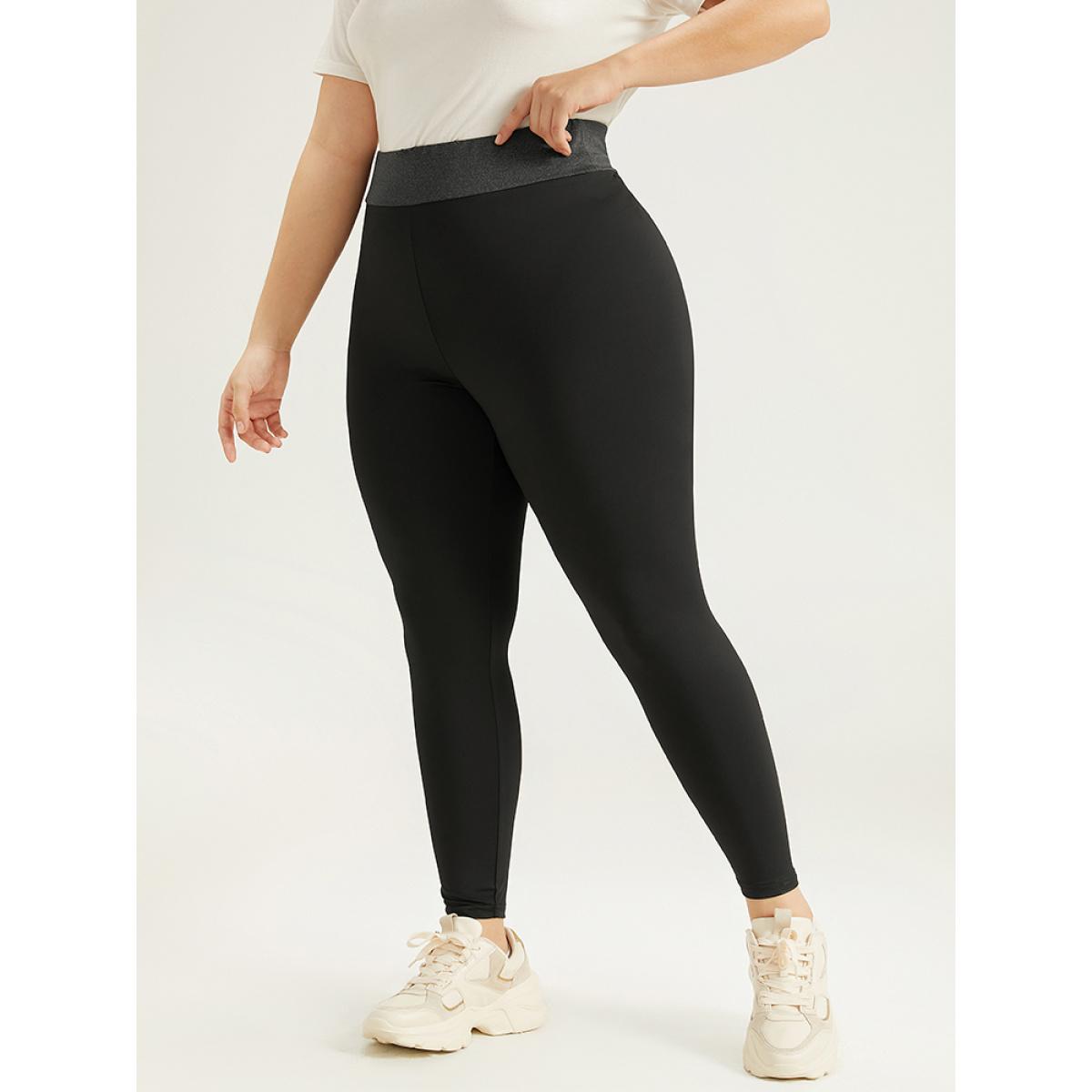 Plus Size Two Tone Elastic Waist Patchwork Leggings Women Black Casual High stretch Skinny High Rise Dailywear Leggings BloomChic 26/4X Product Image