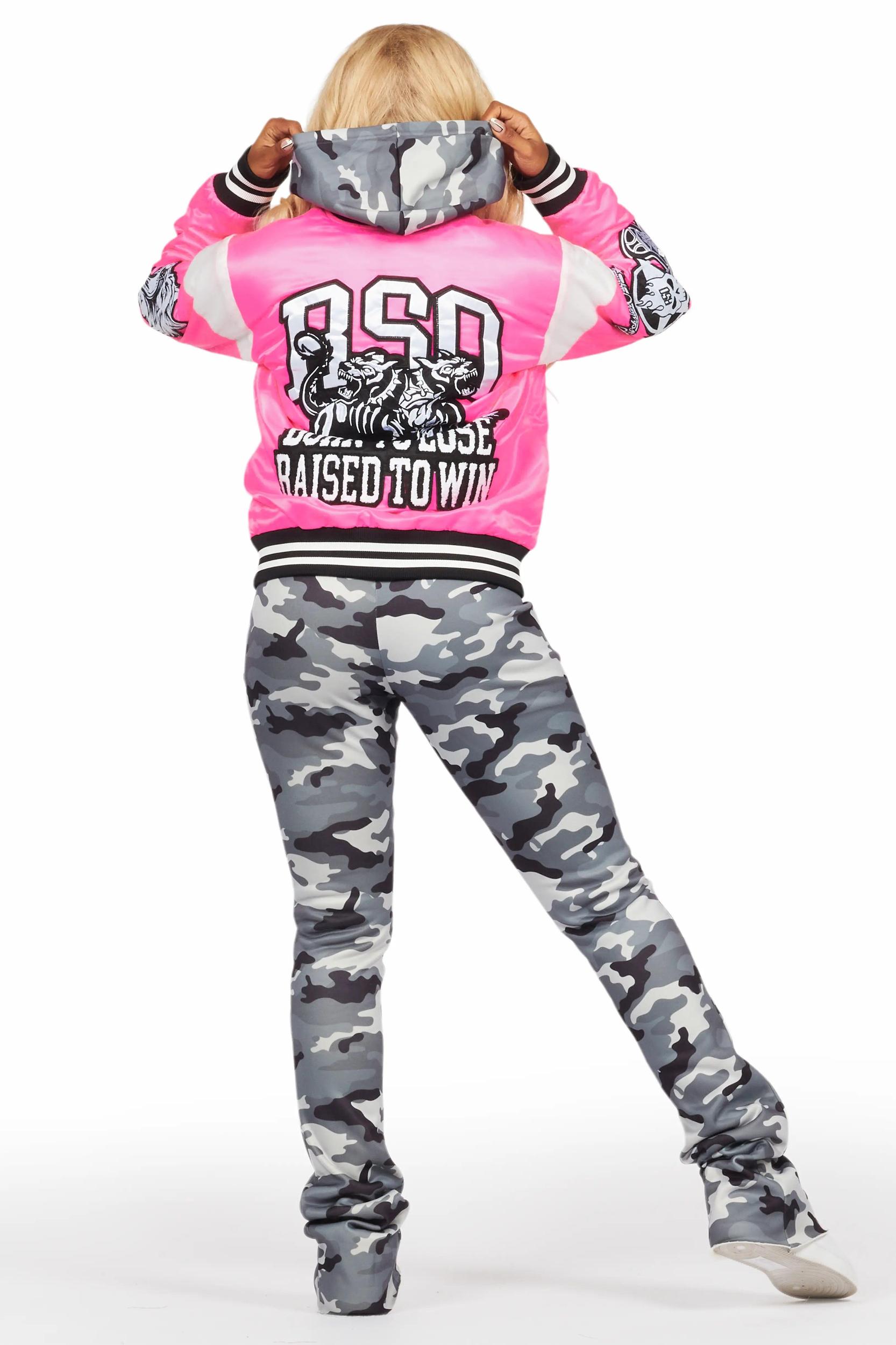 Sosa Hot Pink Satin Varsity Jacket Female Product Image