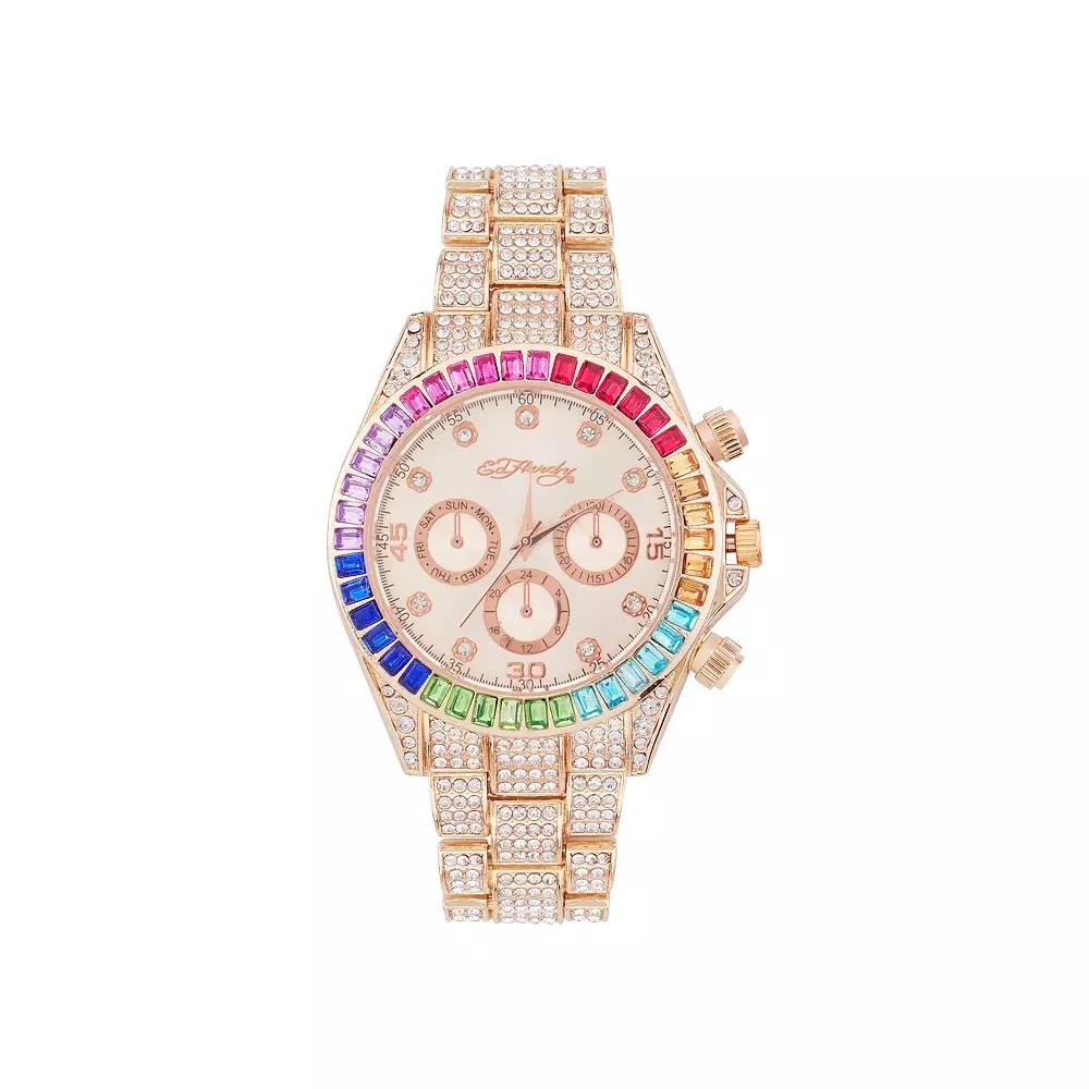 Ed Hardy Women's Colorful Crystal Bezel Rose Gold Tone Watch,  Product Image