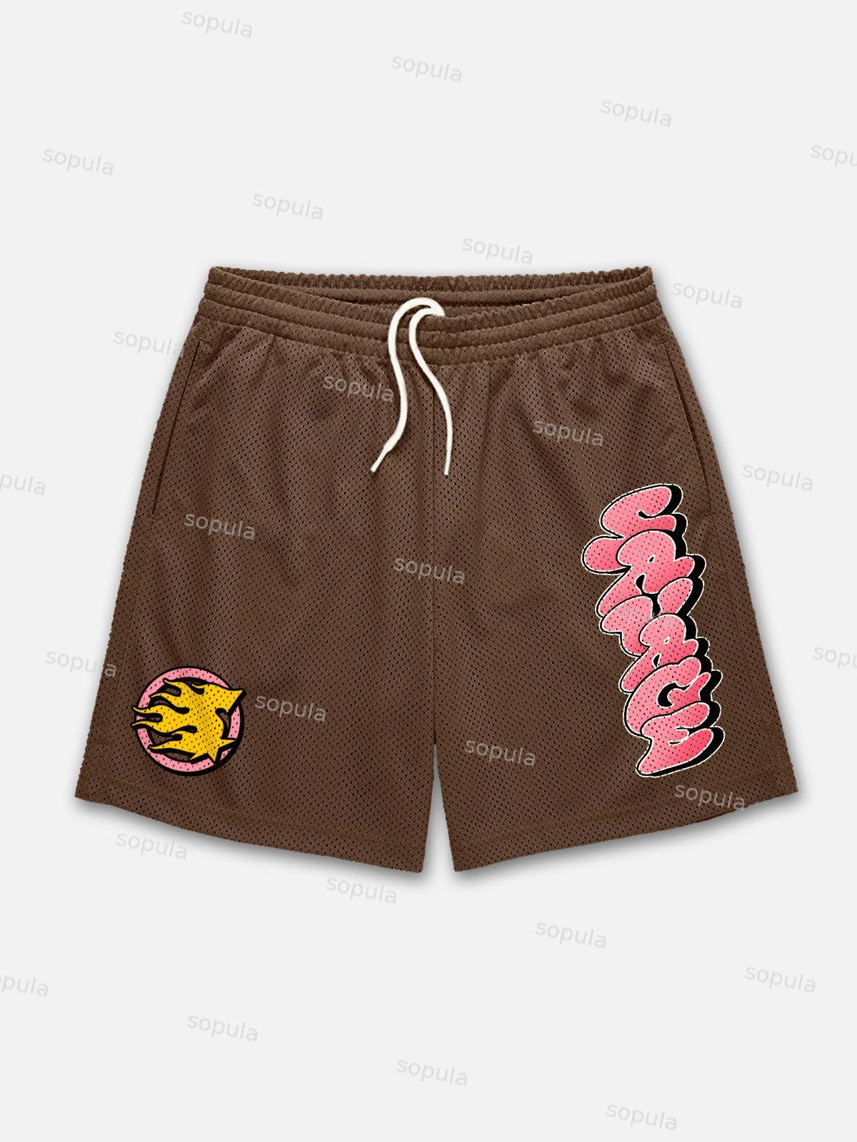 Savage Street Letter Dot Print Graphic Mesh Shorts Product Image