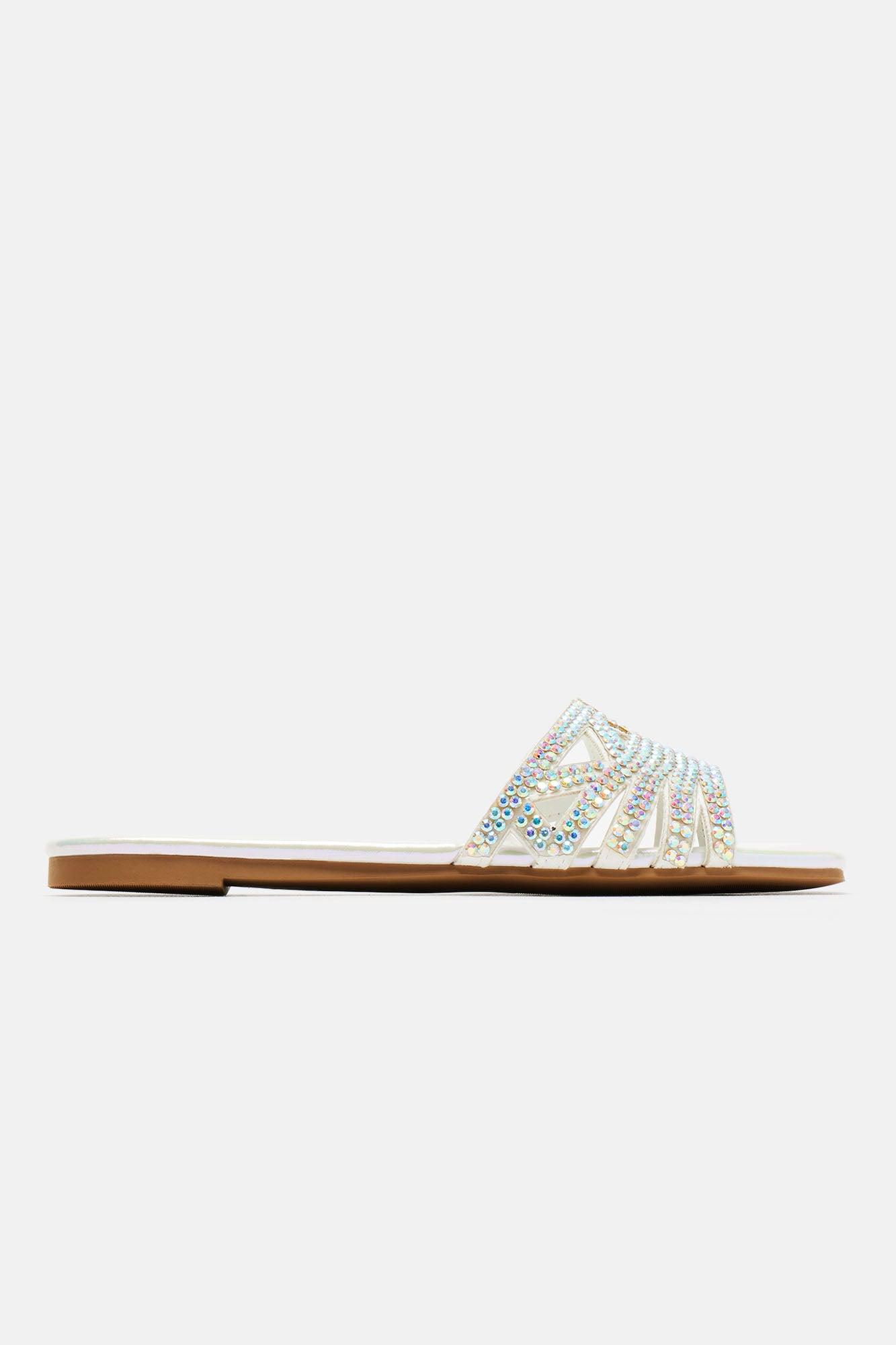 Flourishing Embellished Flat Sandals - Pearl Product Image