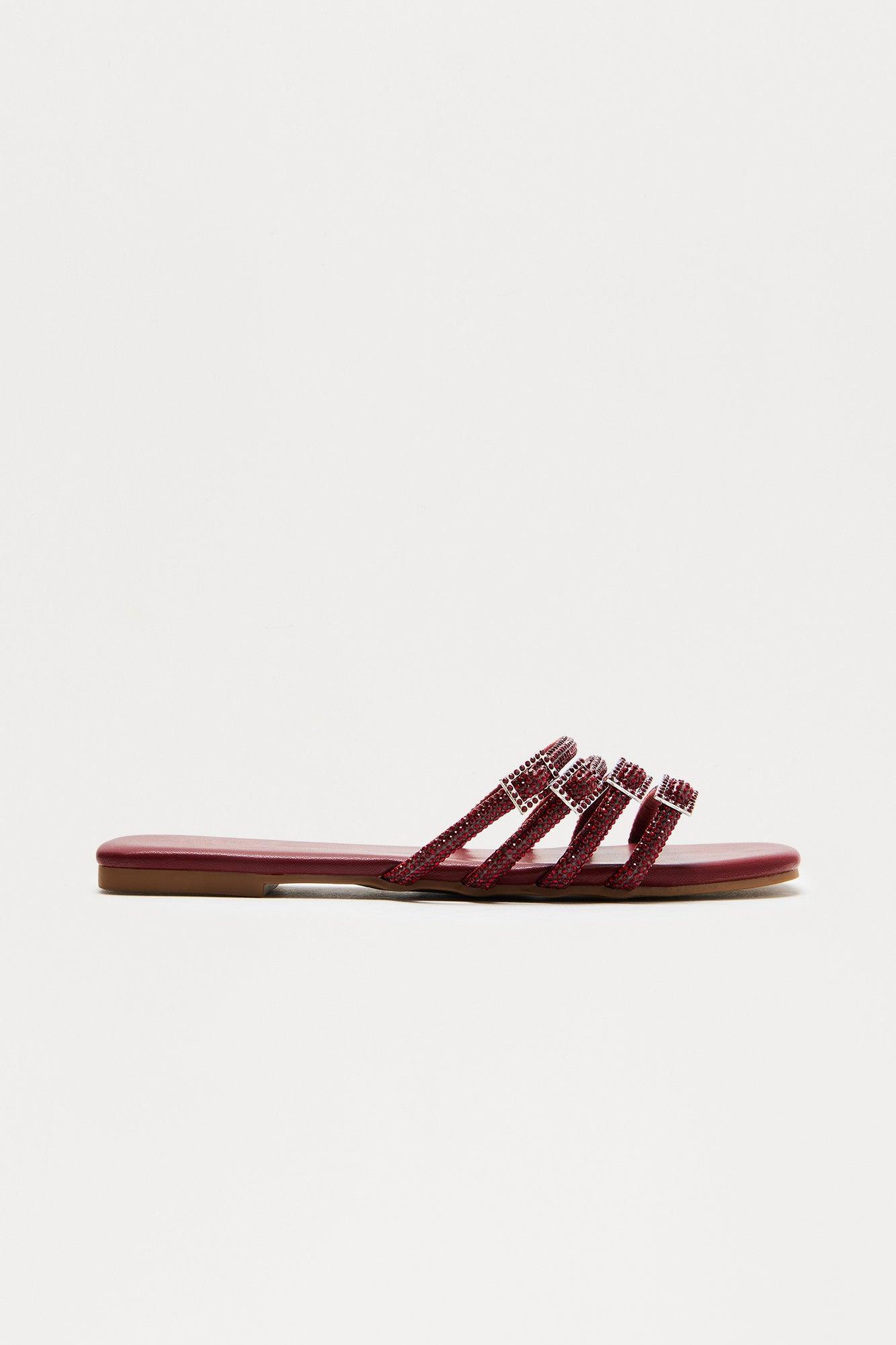 Romain Rhinestone Buckle Slip On Sandals - Wine Product Image