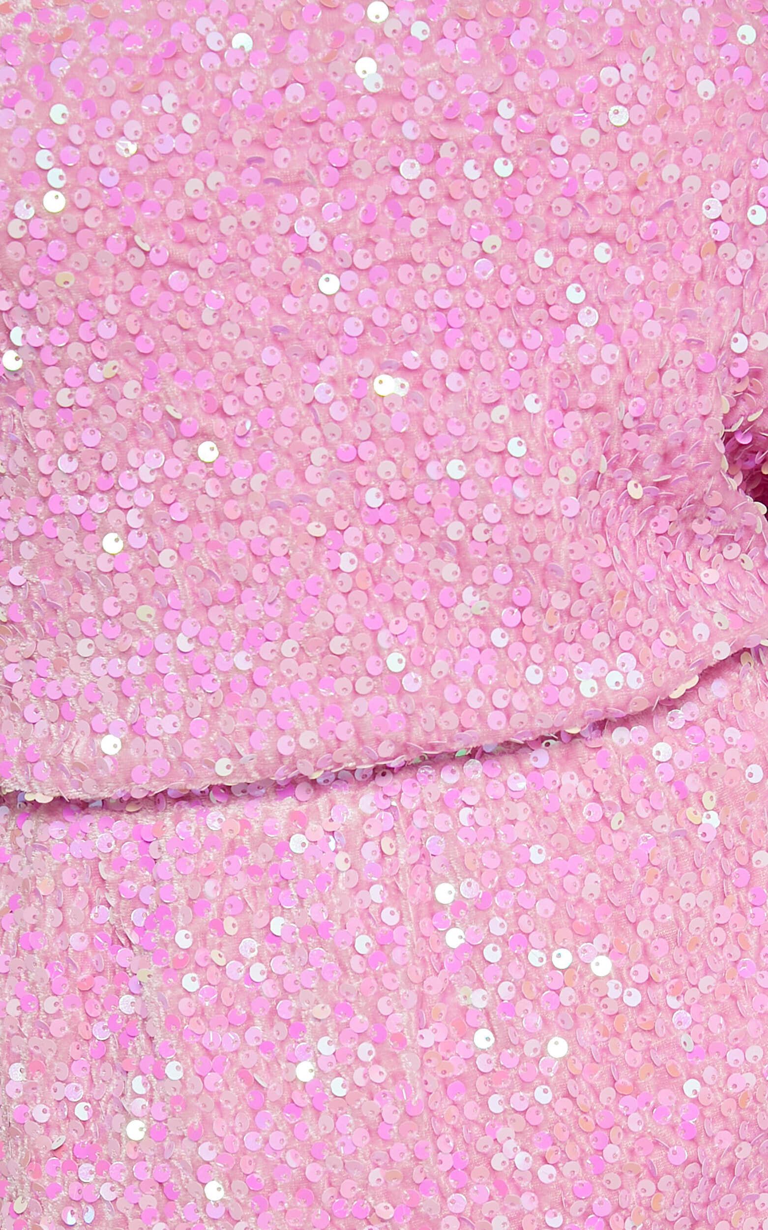 Lucy Mini Dress - One Shoulder Sequin Mini Dress in Pink Product Image