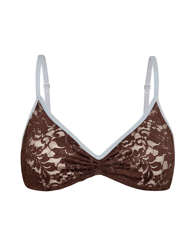 Lengkai Bra in Lace Chocolate with Blue Binding Female Product Image