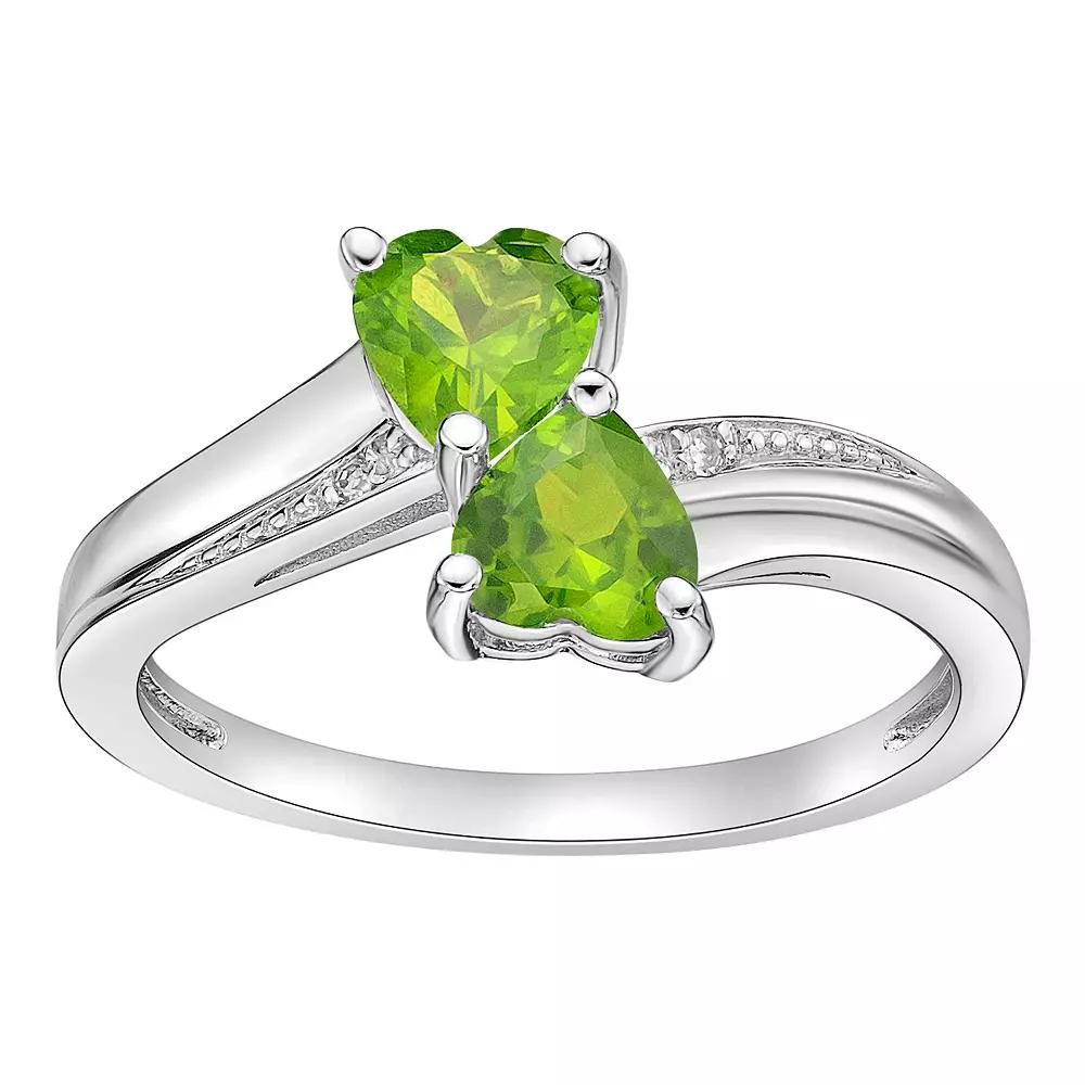 Gemminded Sterling Silver Gemstone & Diamond Accent Double Heart Bypass Ring, Women's, Size: 5, Peridot Product Image
