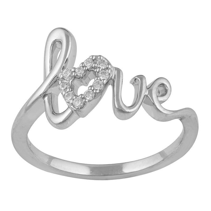 Sterling Silver 1/10 Carat T.W. Diamond "Love" Ring, Women's, Size: 6 Product Image